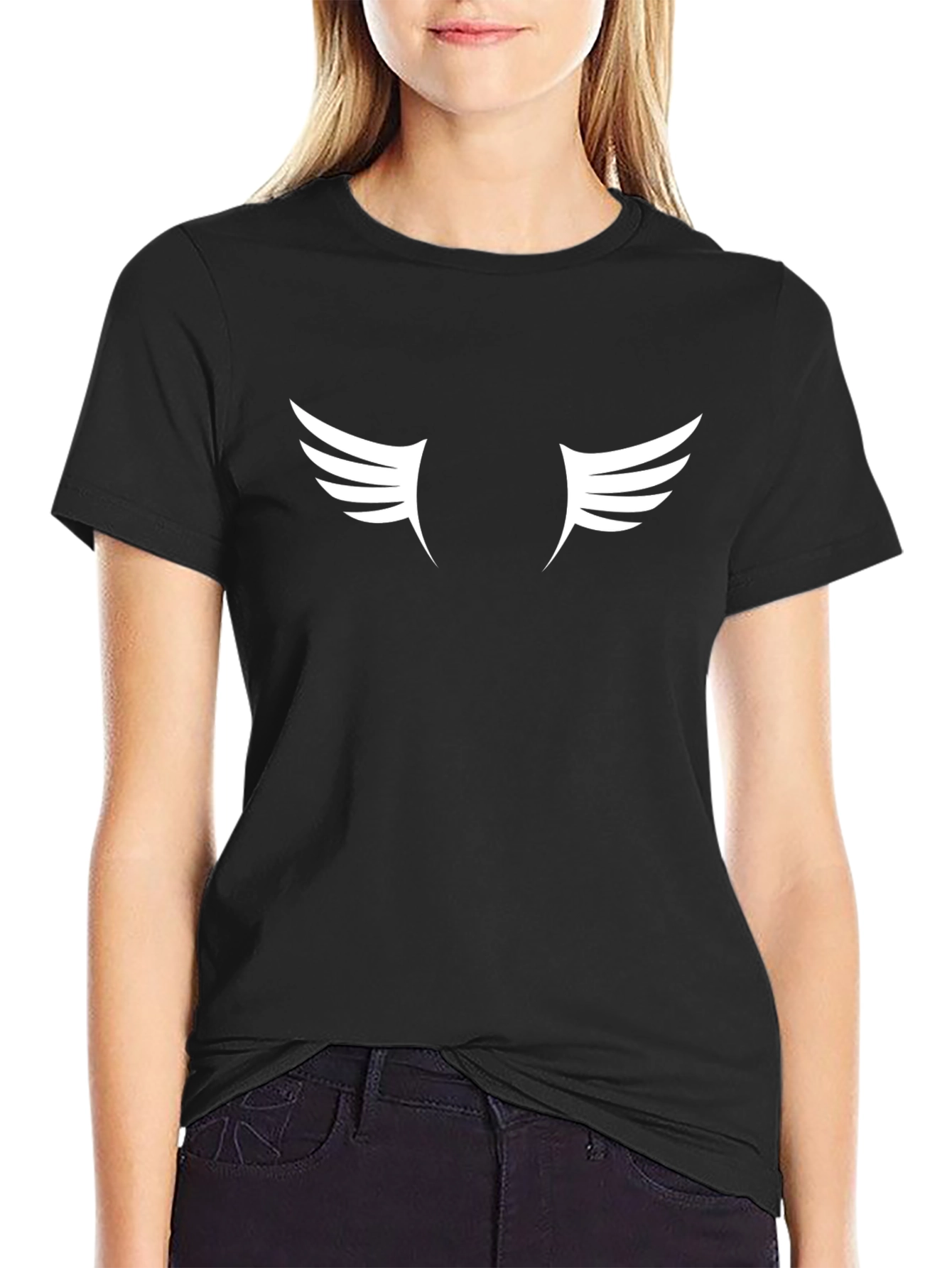 Winged T-Shirt: Classic Black Cotton Tee with White Wing Graphic