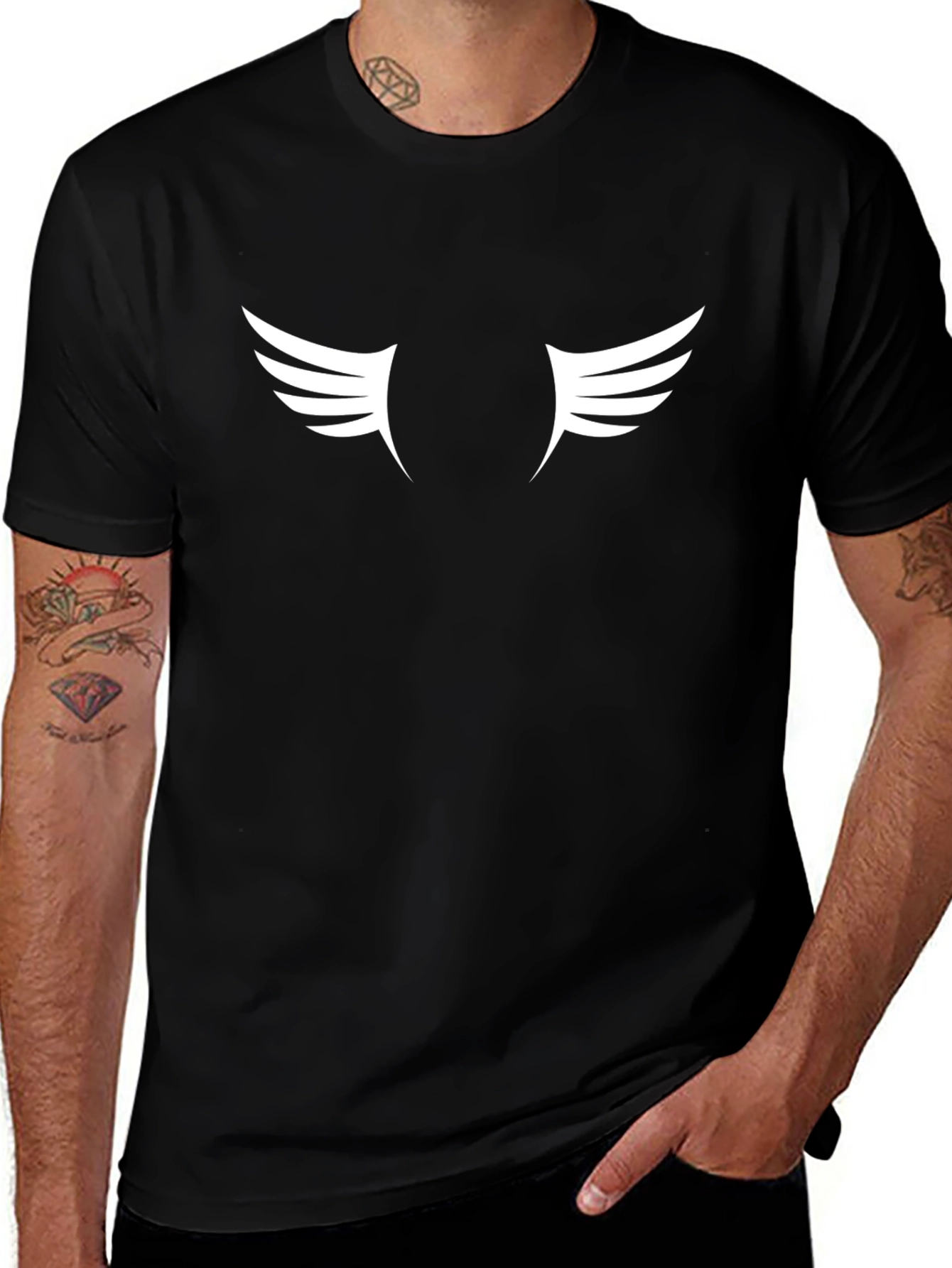 Winged T-Shirt: Classic Black Cotton Tee with White Wing Graphic