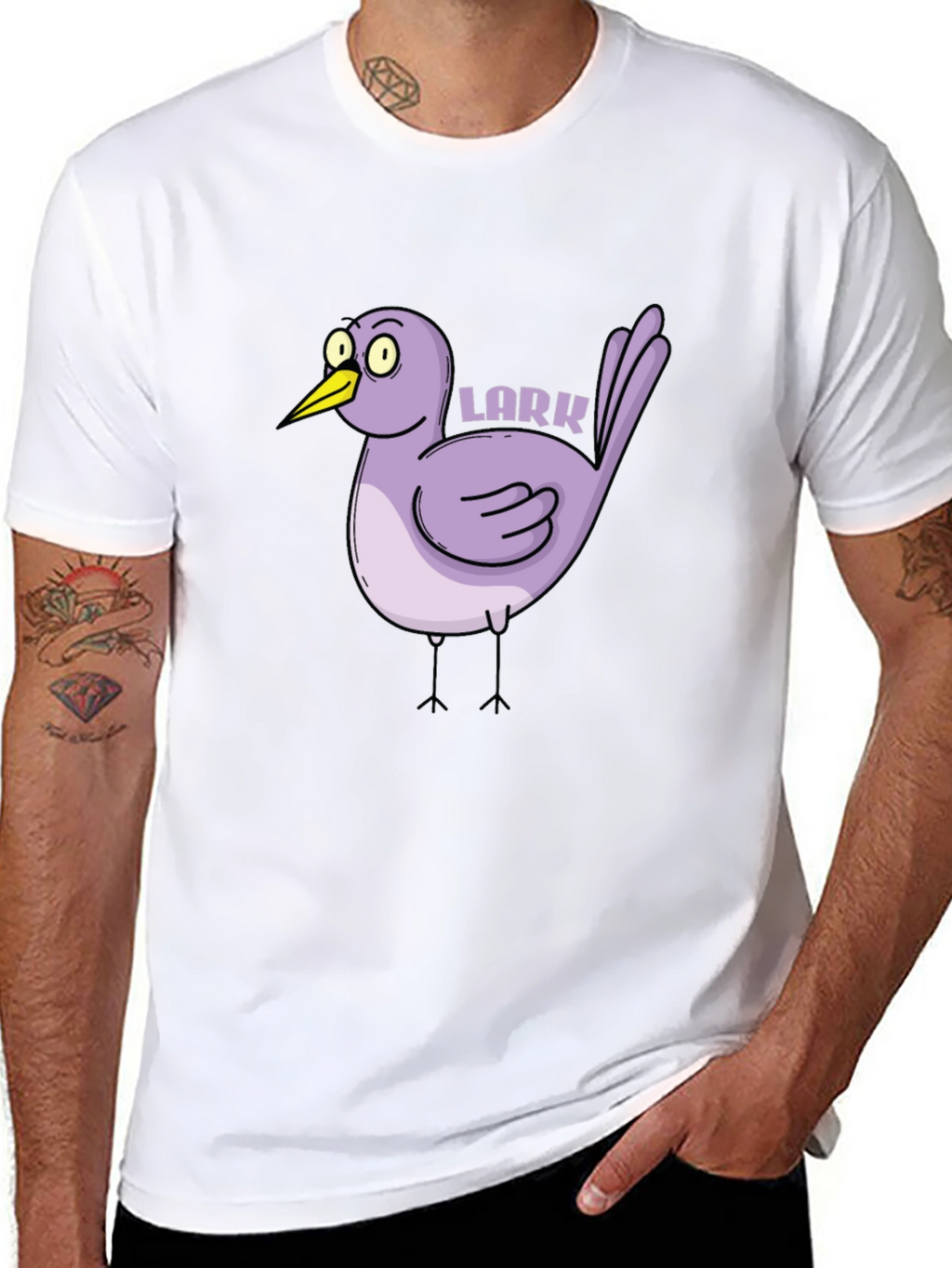 Cartoon Lark Bird Graphic Tee - Black