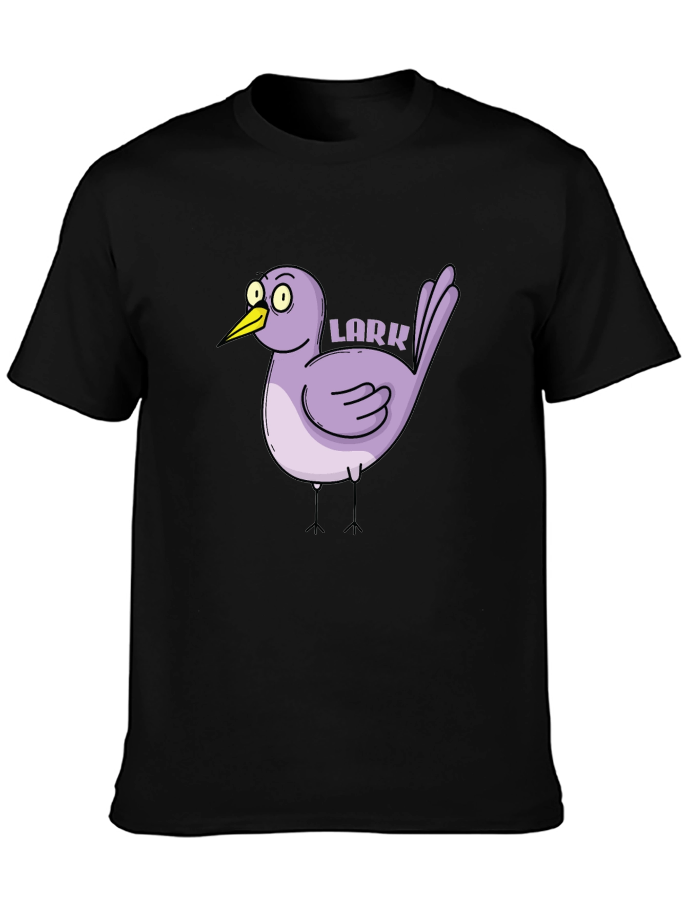 Cartoon Lark Bird Graphic Tee - Black