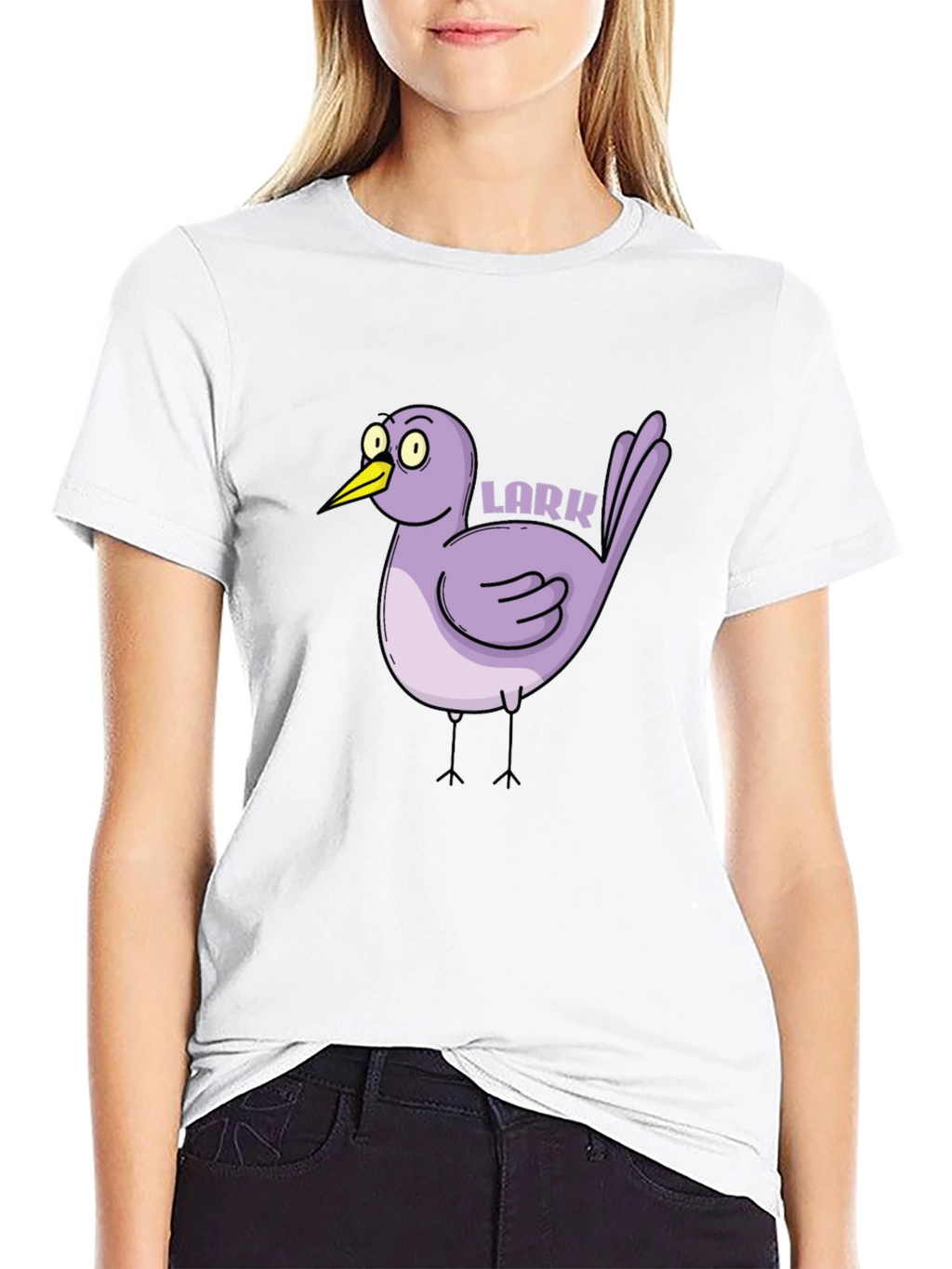 Cartoon Lark Bird Graphic Tee - Black
