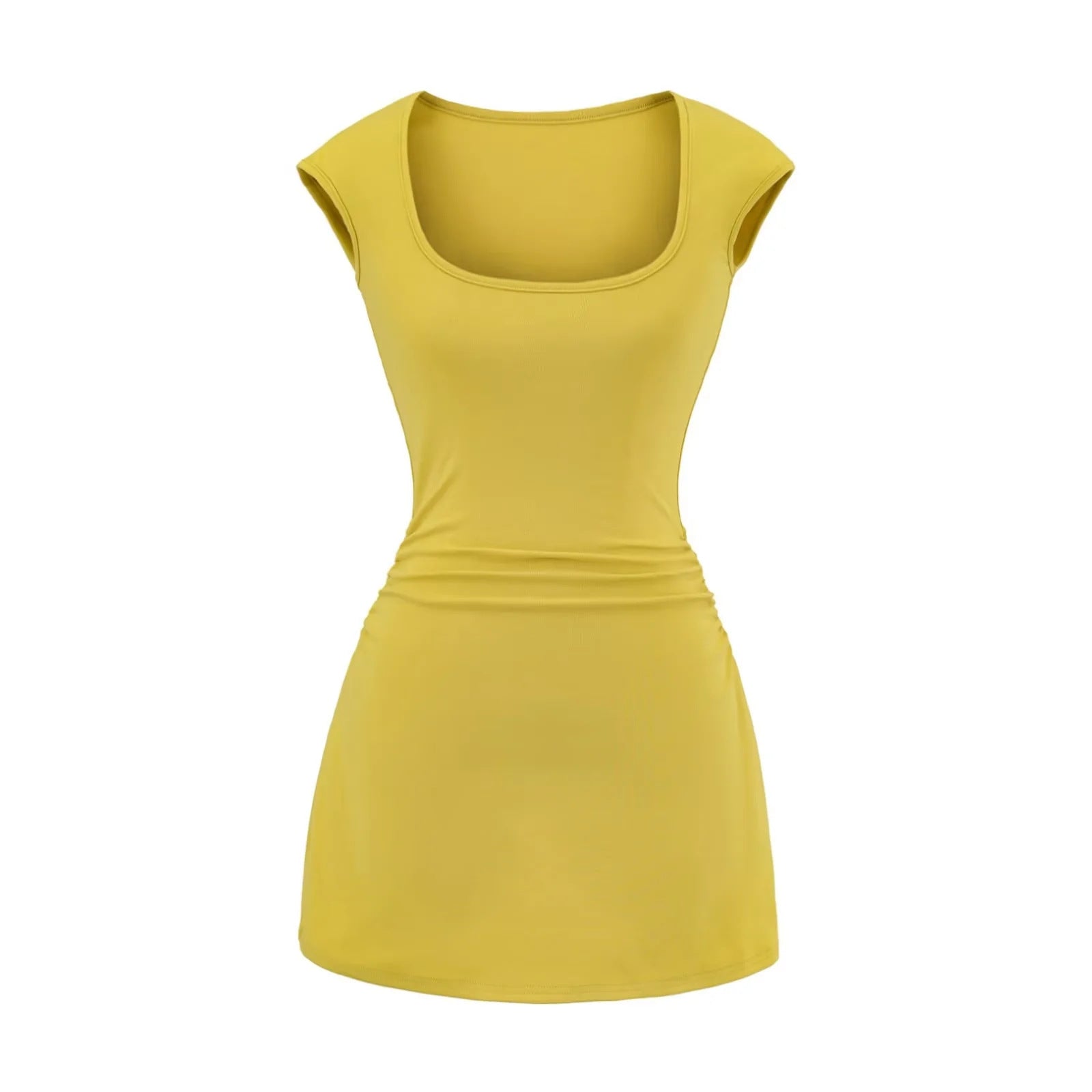 U-neck slim fit short sleeved dress