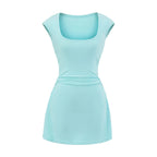 U-neck slim fit short sleeved dress