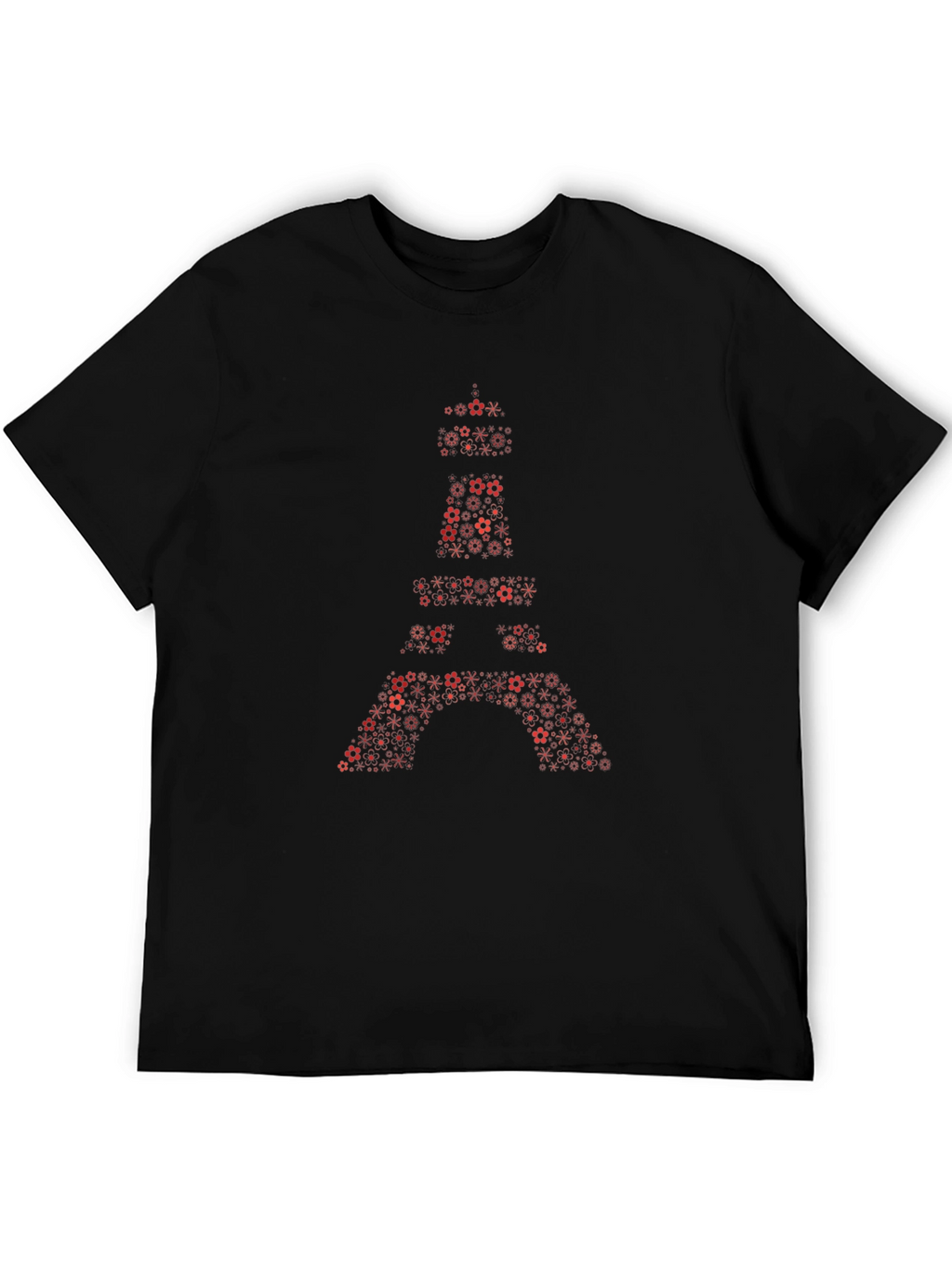 Eiffel Tower Floral Print Black T-Shirt
