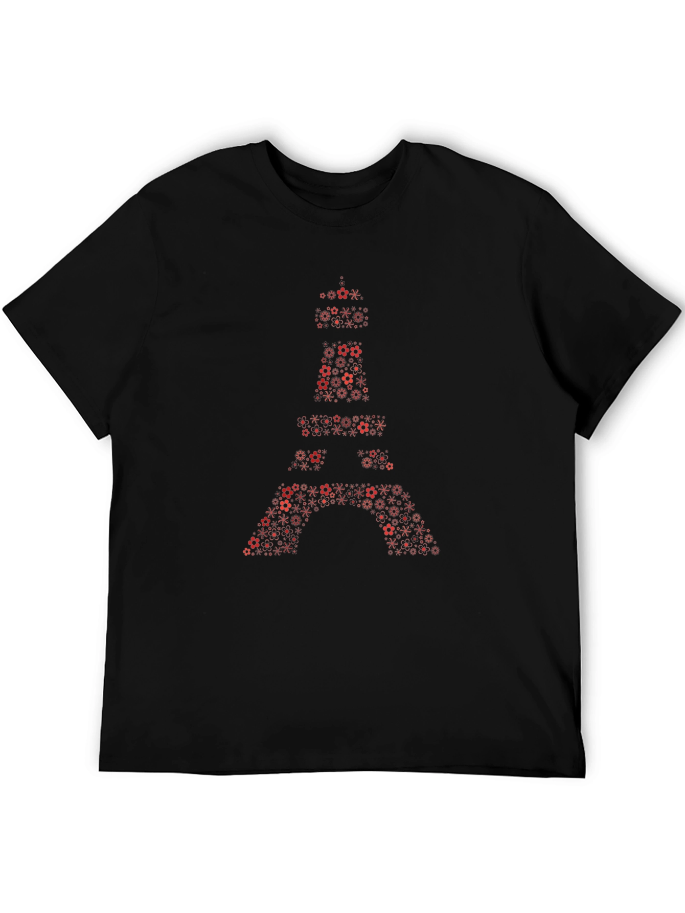 Eiffel Tower Floral Print Black T-Shirt