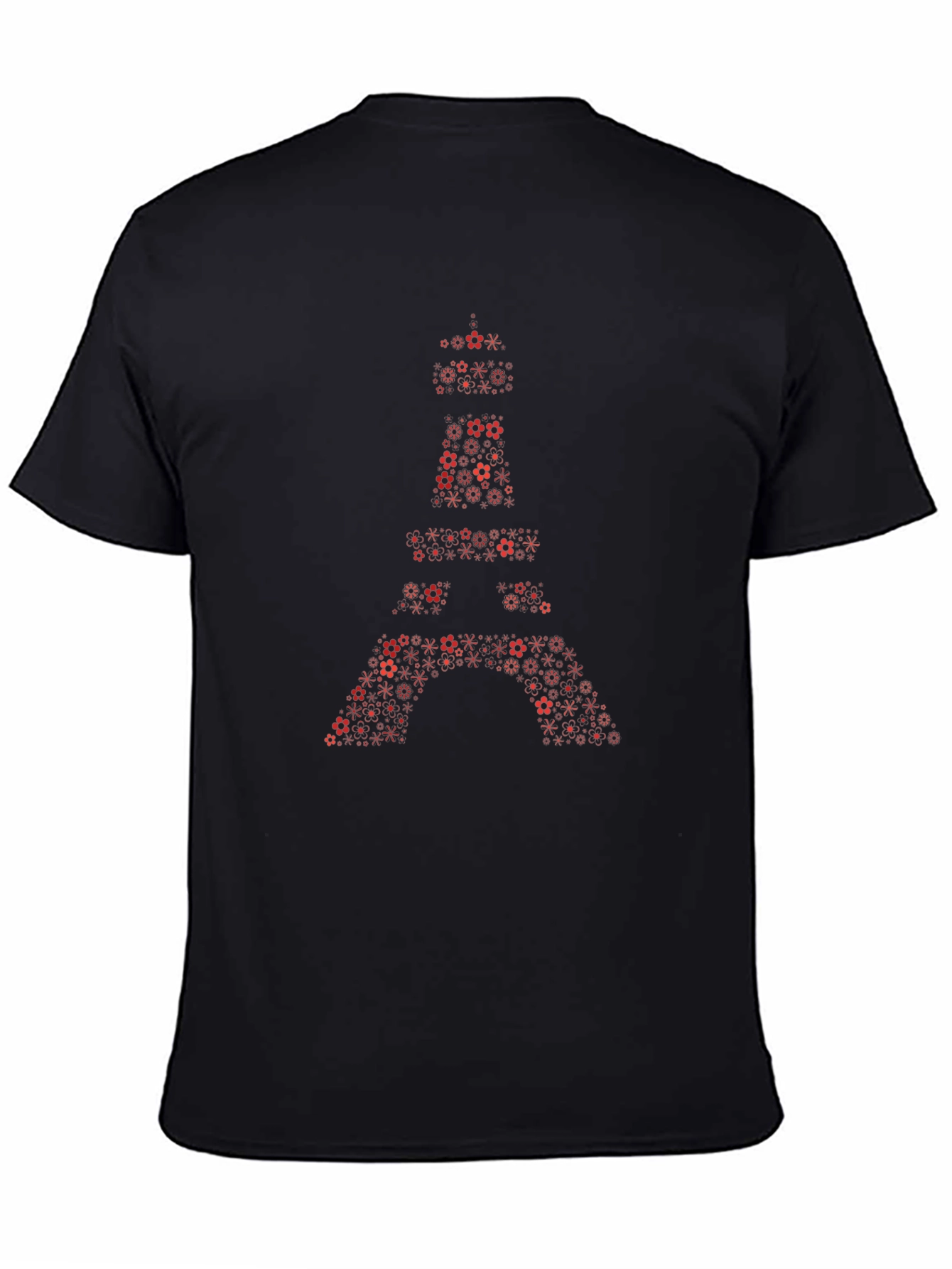 Eiffel Tower Floral Print Black T-Shirt