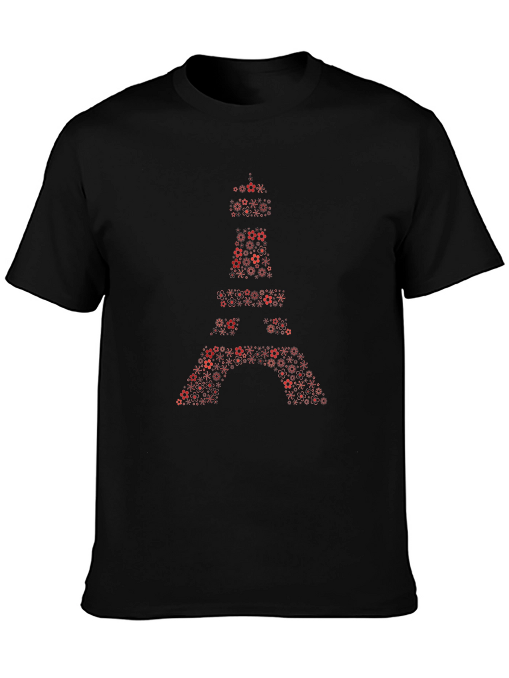 Eiffel Tower Floral Print Black T-Shirt