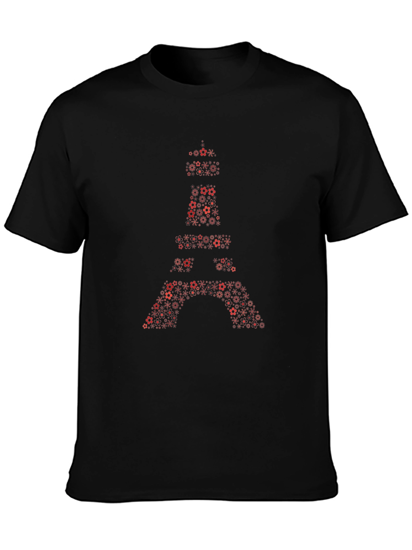 Eiffel Tower Floral Print Black T-Shirt