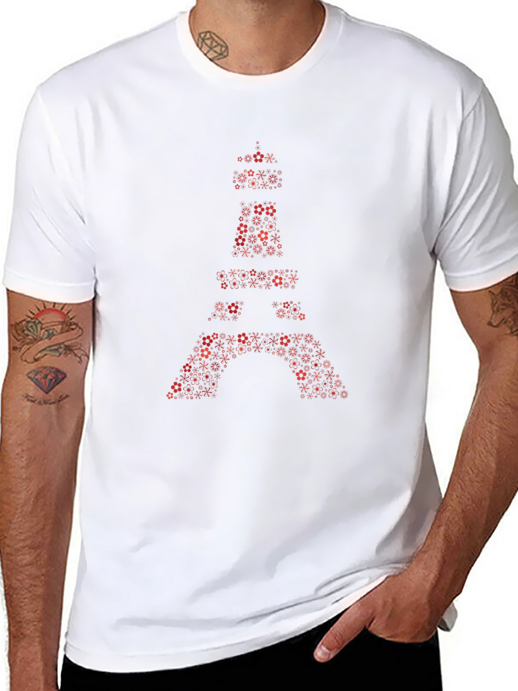 Eiffel Tower Floral Print Black T-Shirt