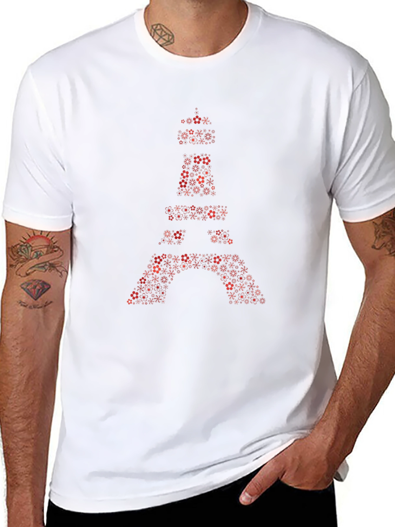 Eiffel Tower Floral Print Black T-Shirt