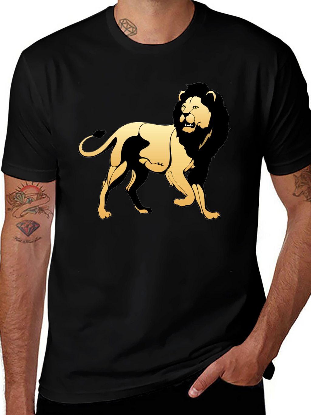 Black T-Shirt with Golden Lion Graphic