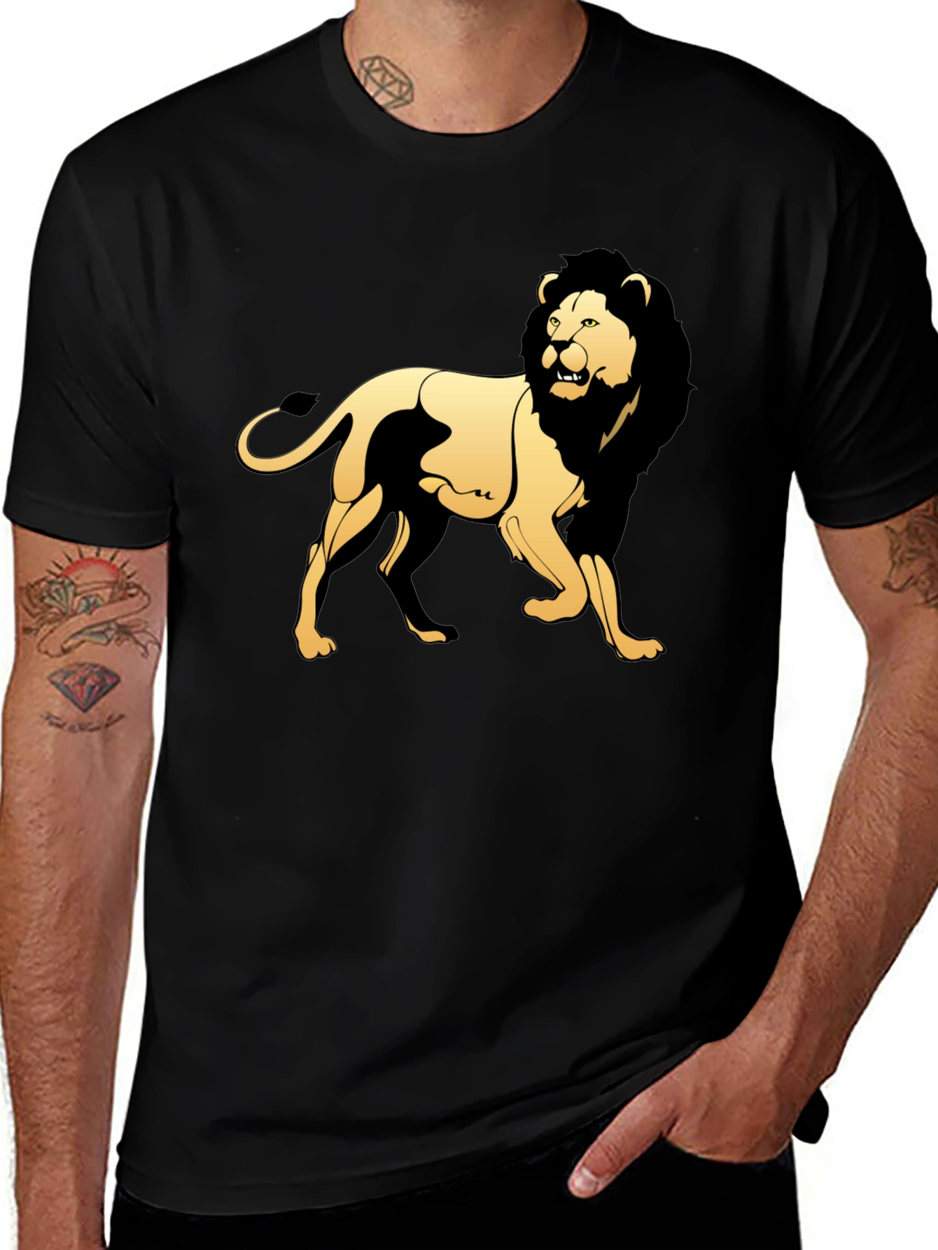 Black T-Shirt with Golden Lion Graphic