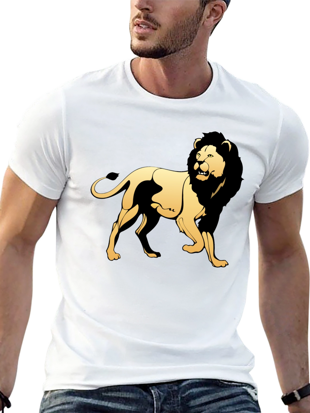 Black T-Shirt with Golden Lion Graphic
