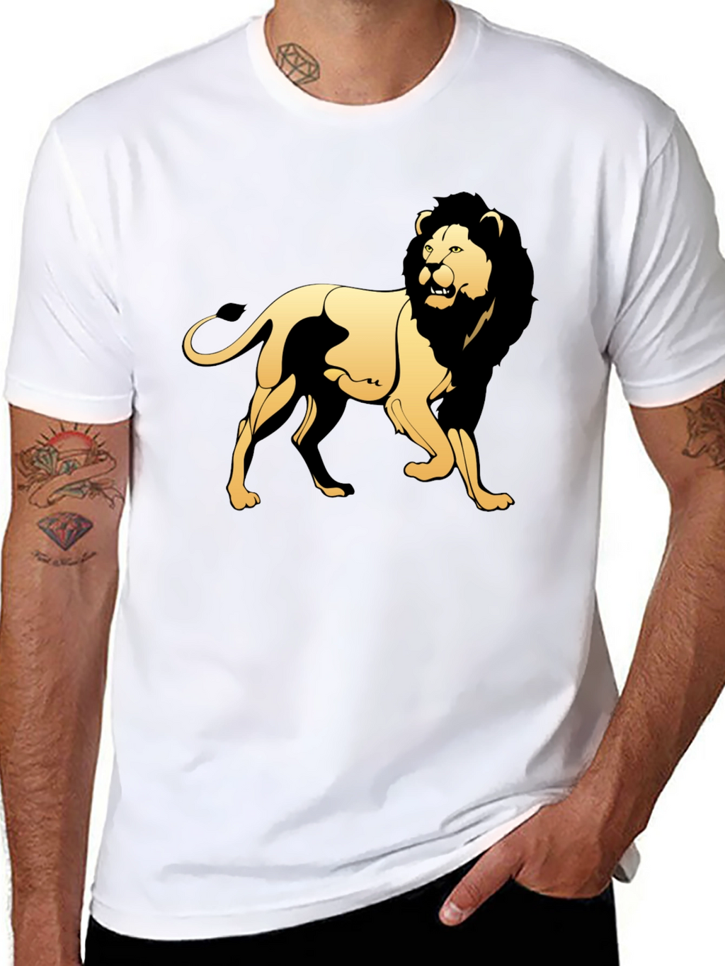 Black T-Shirt with Golden Lion Graphic