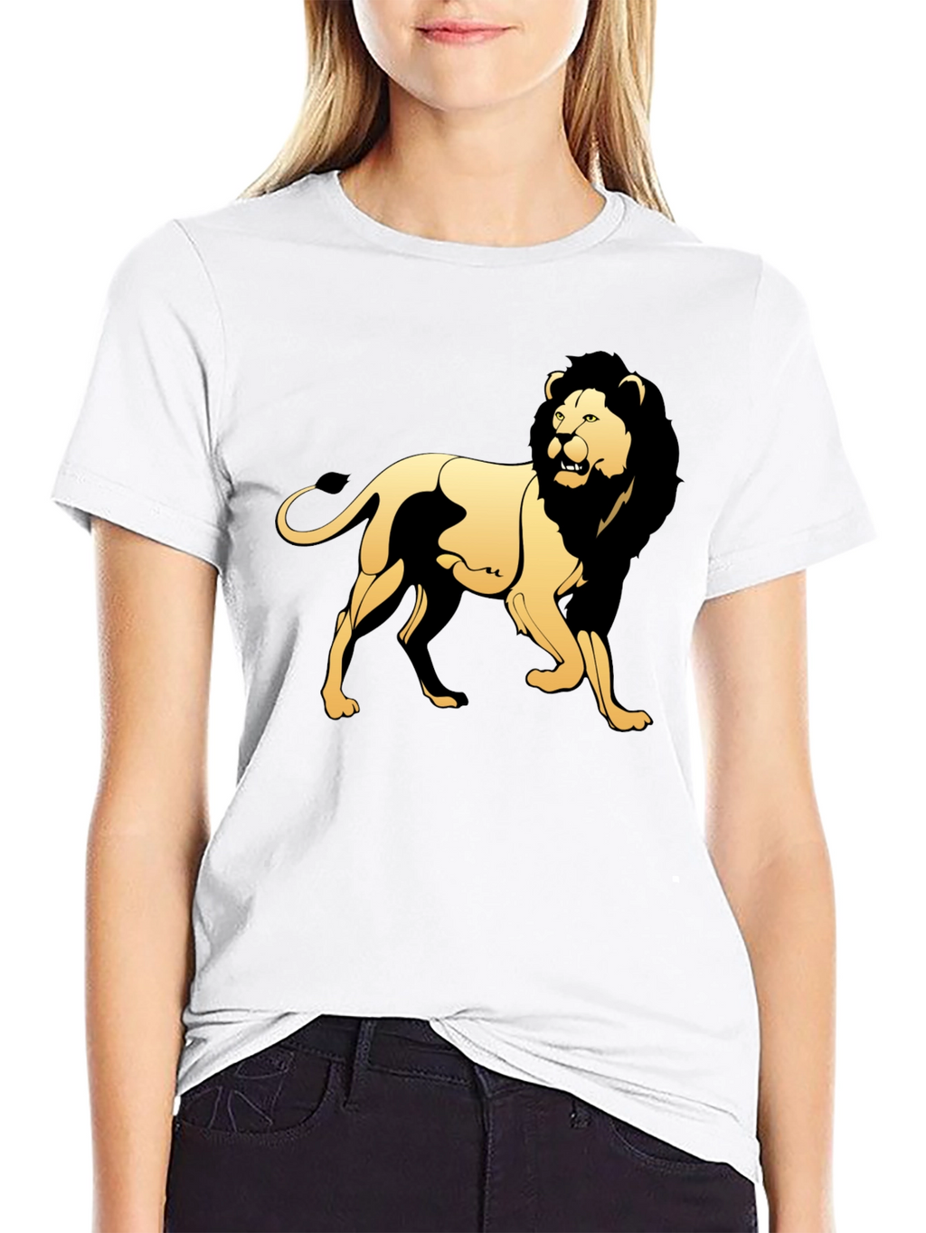 Black T-Shirt with Golden Lion Graphic