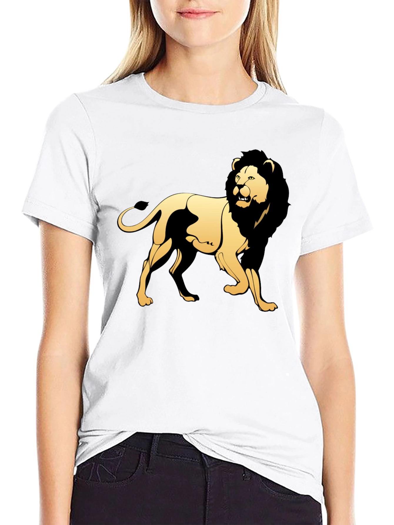 Black T-Shirt with Golden Lion Graphic