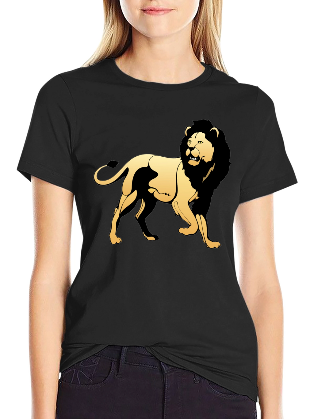 Black T-Shirt with Golden Lion Graphic