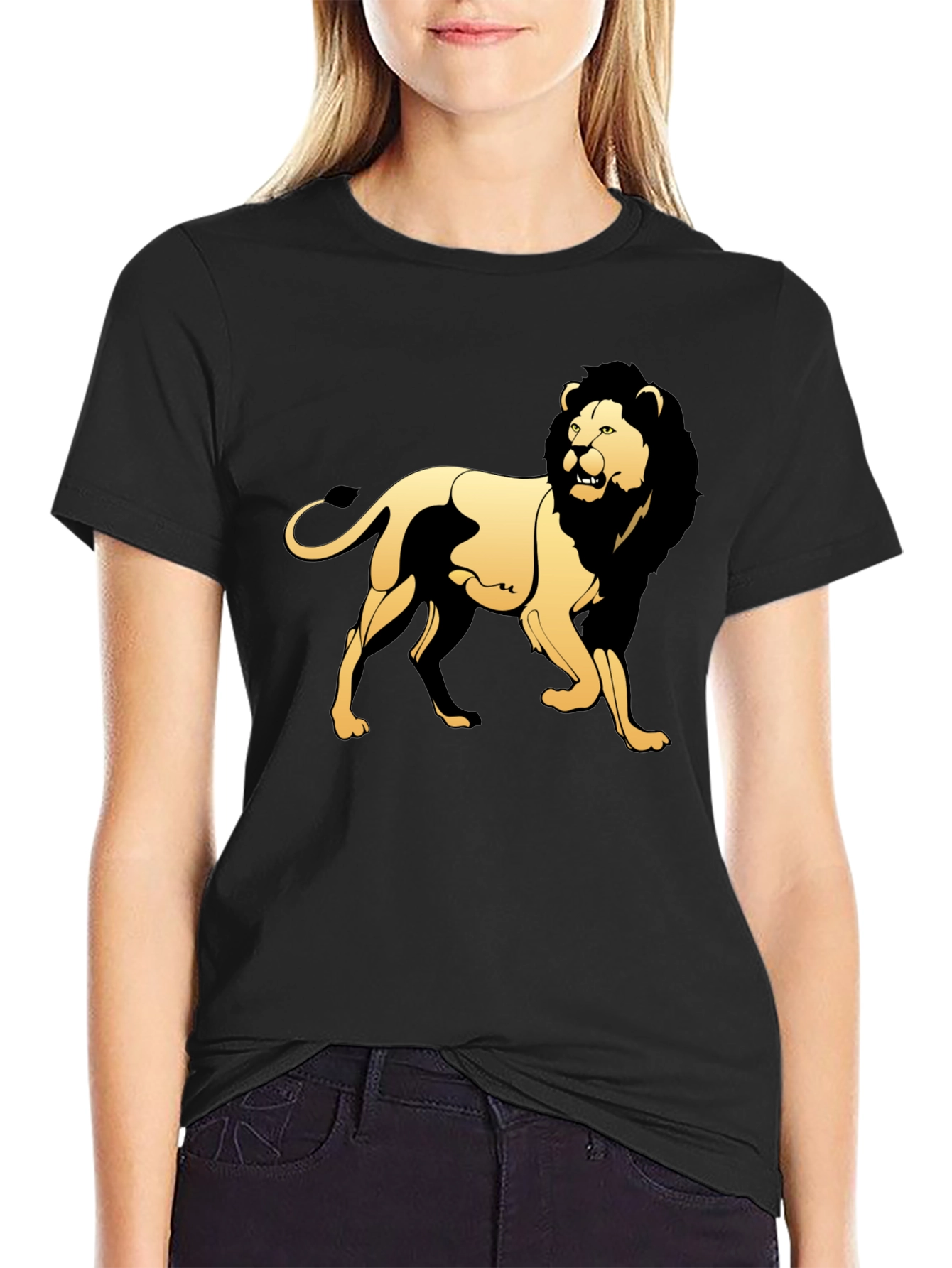 Black T-Shirt with Golden Lion Graphic