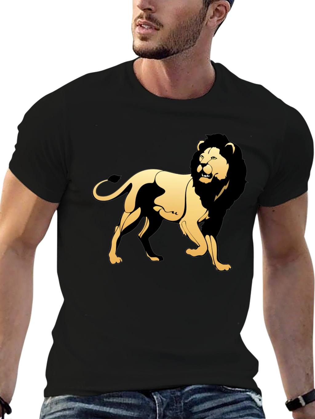 Black T-Shirt with Golden Lion Graphic