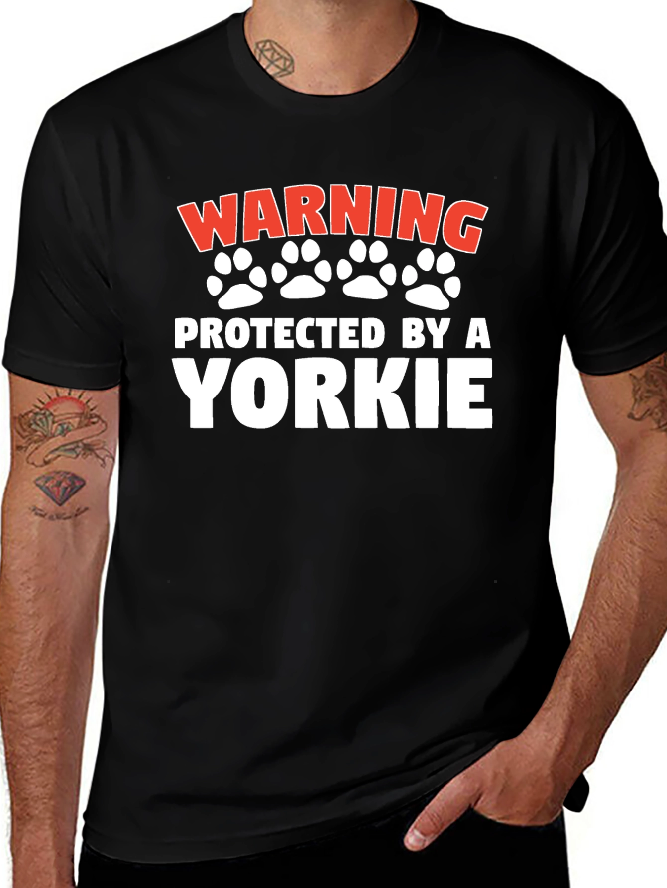 Warning Protected By A Yorkie - Dog Lover T-Shirt