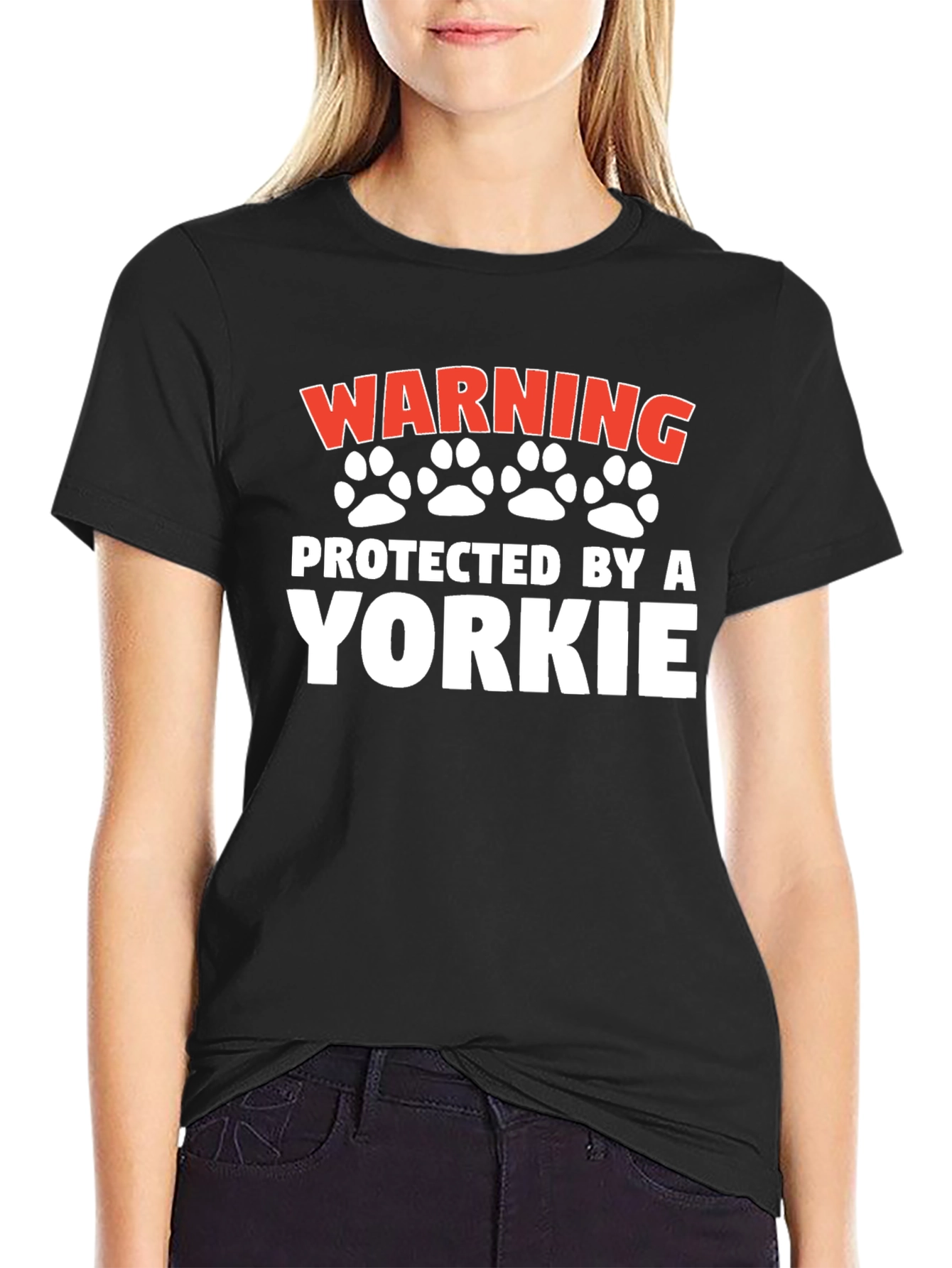 Warning Protected By A Yorkie - Dog Lover T-Shirt