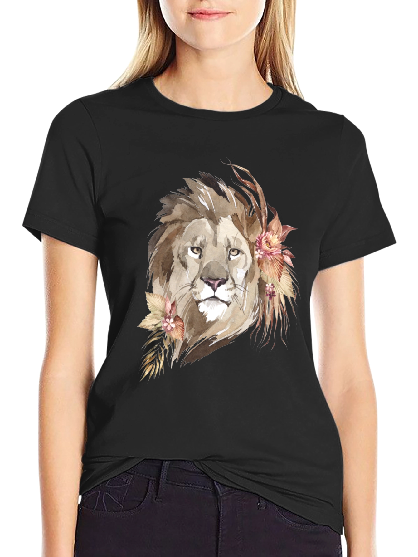 Watercolor Lion Graphic Tee - Stylish Animal Print