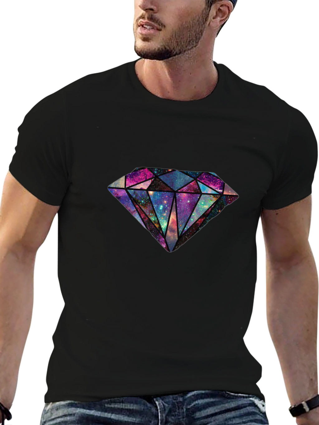 Galaxy Diamond Graphic Tee - Stylish Mens Black T-Shirt