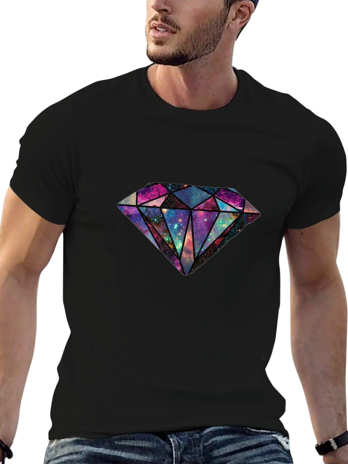 Galaxy Diamond Graphic Tee - Stylish Mens Black T-Shirt