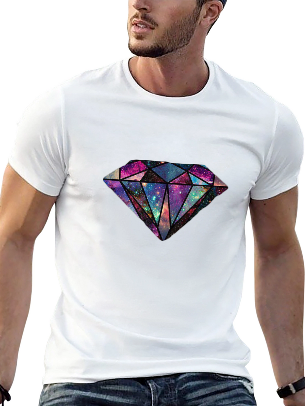 Galaxy Diamond Graphic Tee - Stylish Mens Black T-Shirt