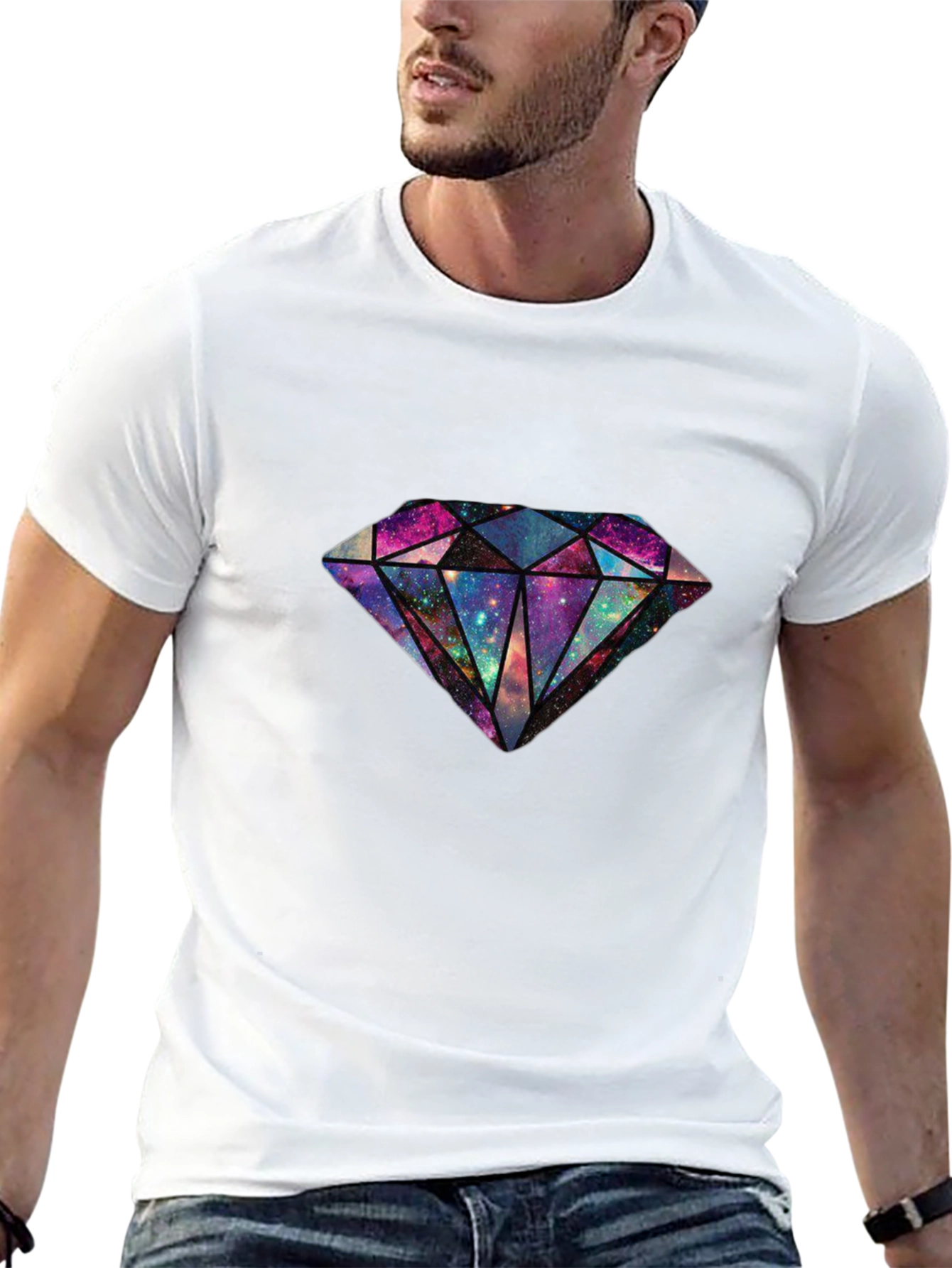 Galaxy Diamond Graphic Tee - Stylish Mens Black T-Shirt