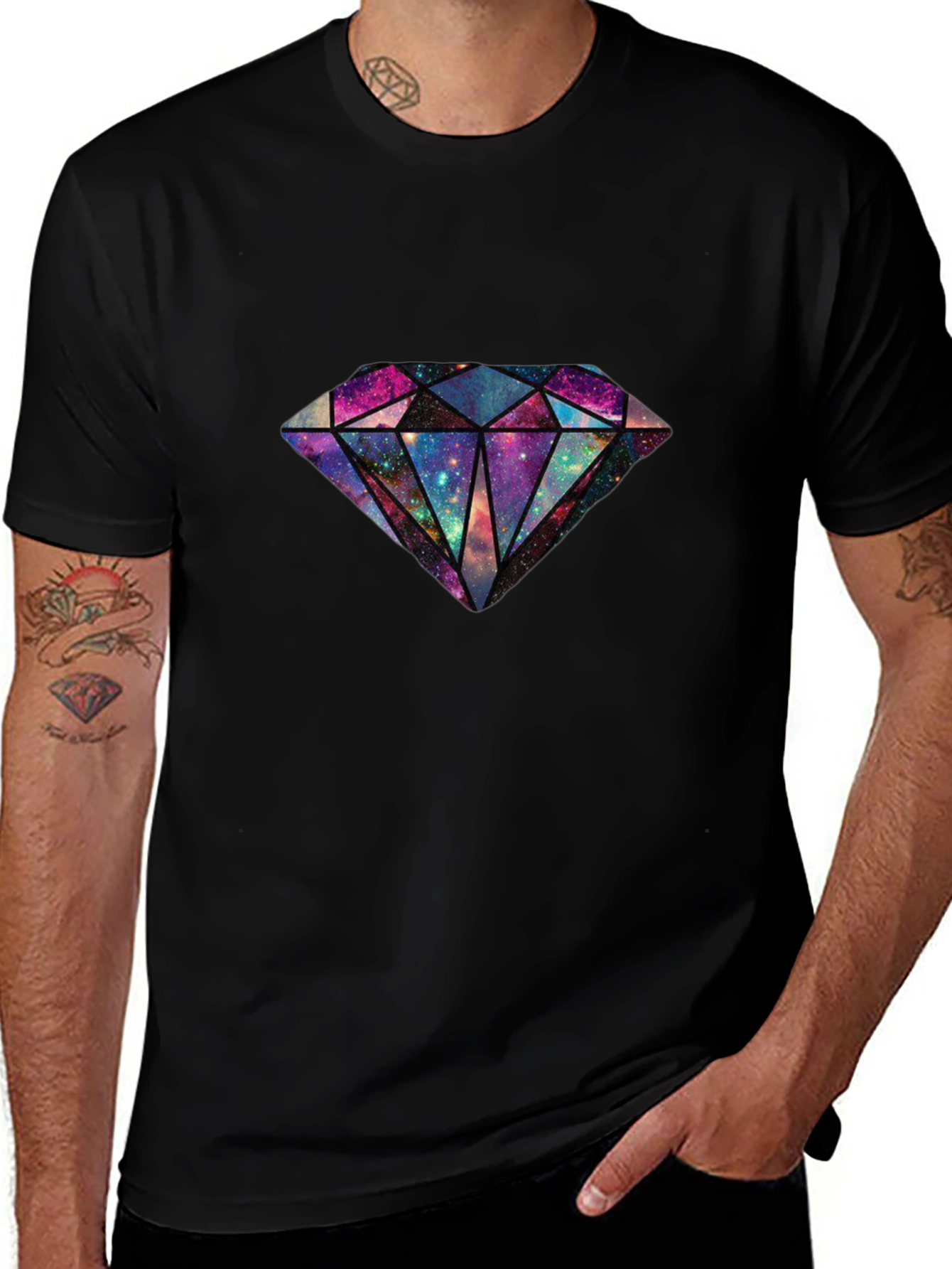 Galaxy Diamond Graphic Tee - Stylish Mens Black T-Shirt