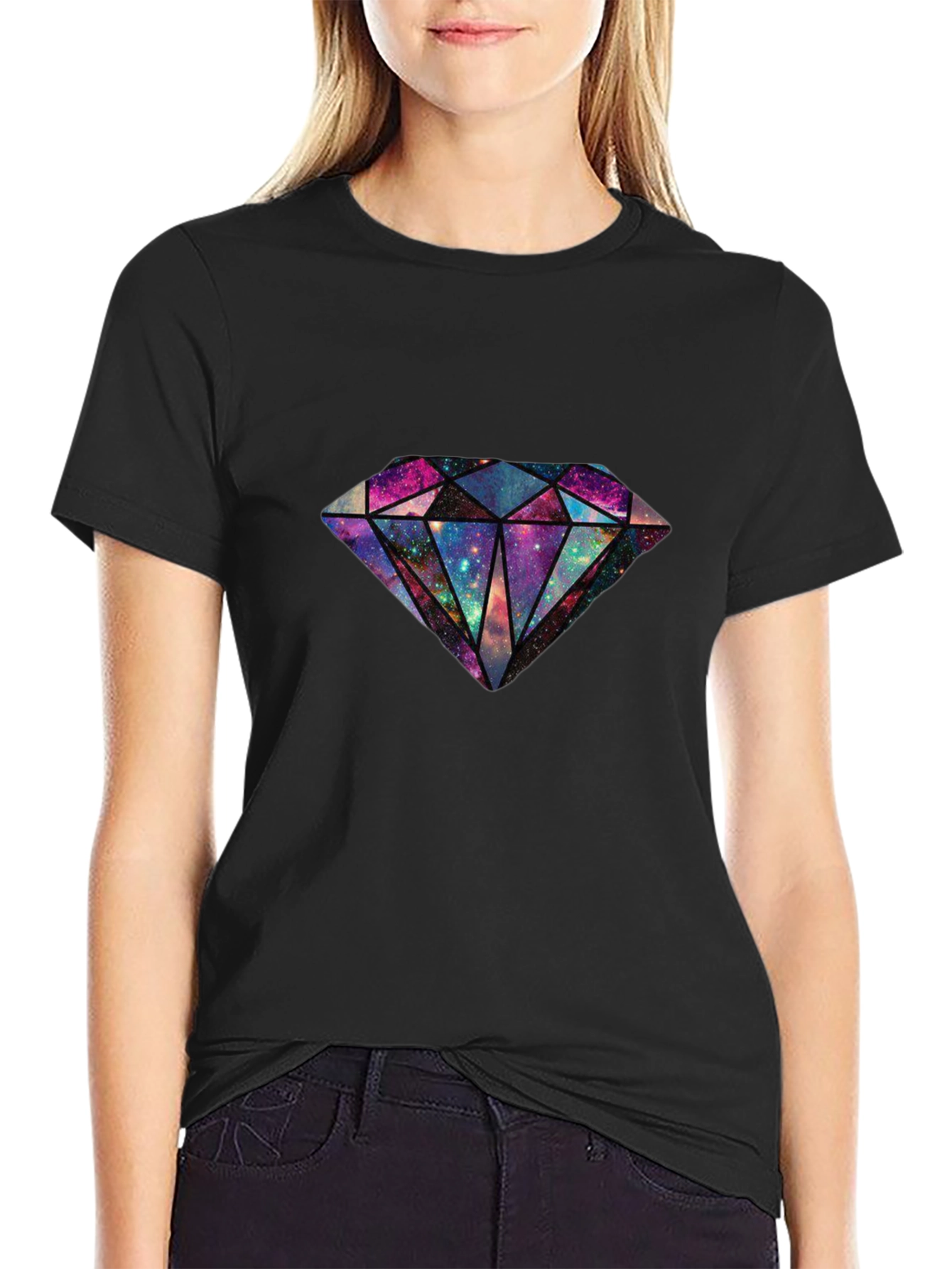 Galaxy Diamond Graphic Tee - Stylish Mens Black T-Shirt