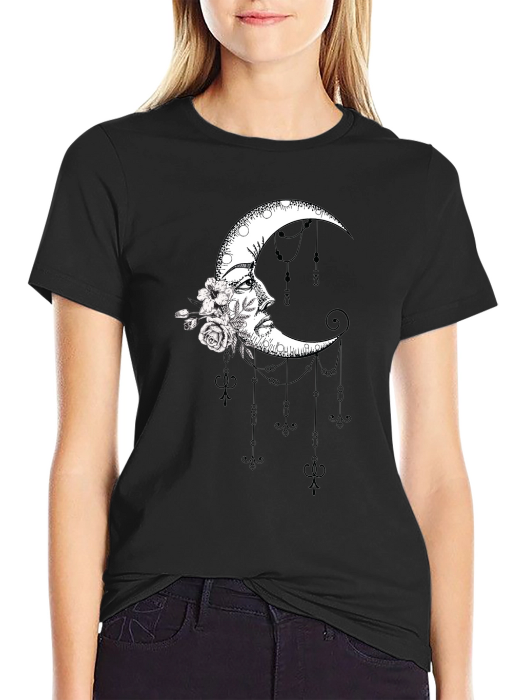 Moon Goddess Graphic T-Shirt - Stylish Black Tee