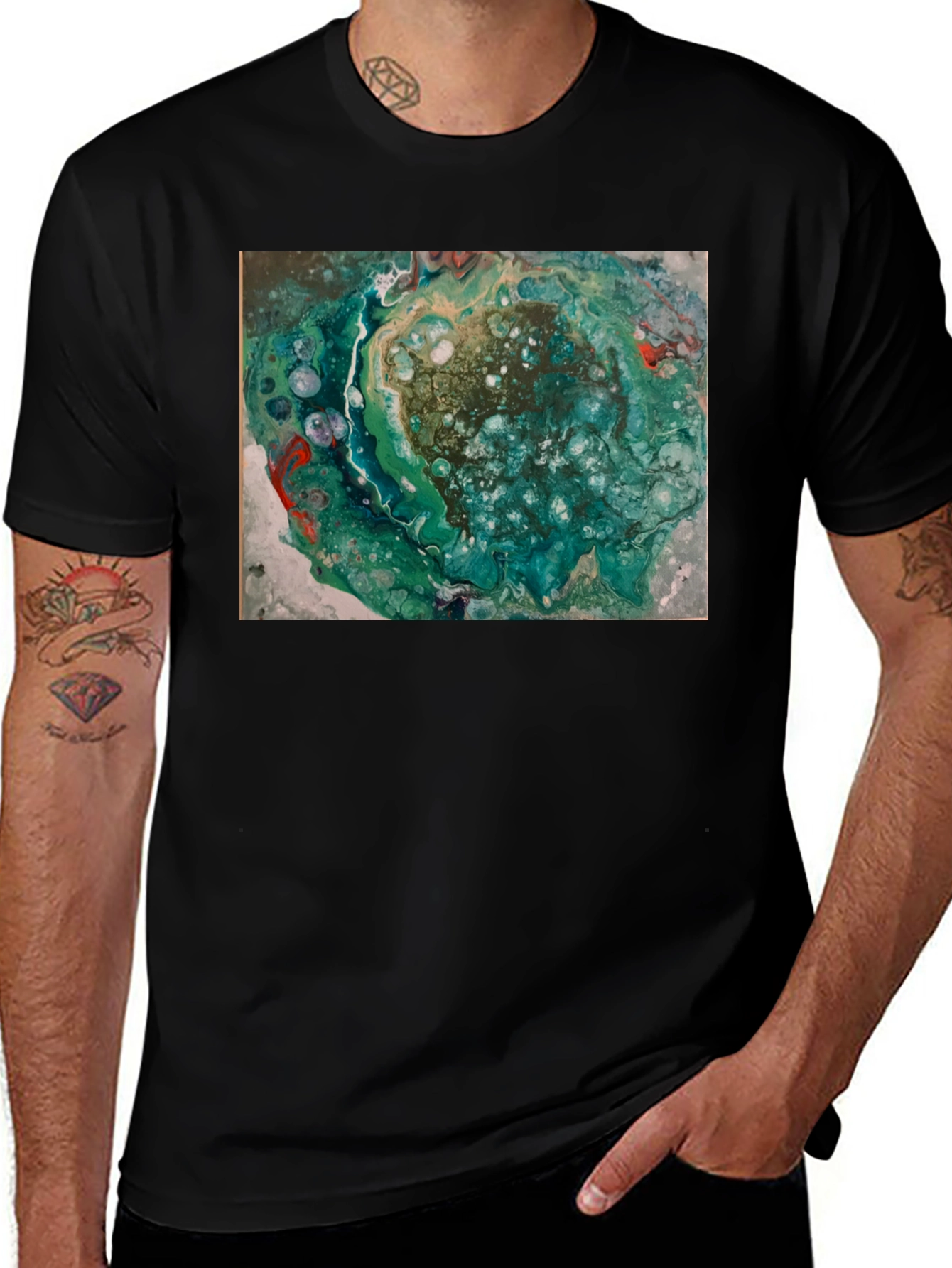 Abstract Swirl Graphic Print Black T-Shirt