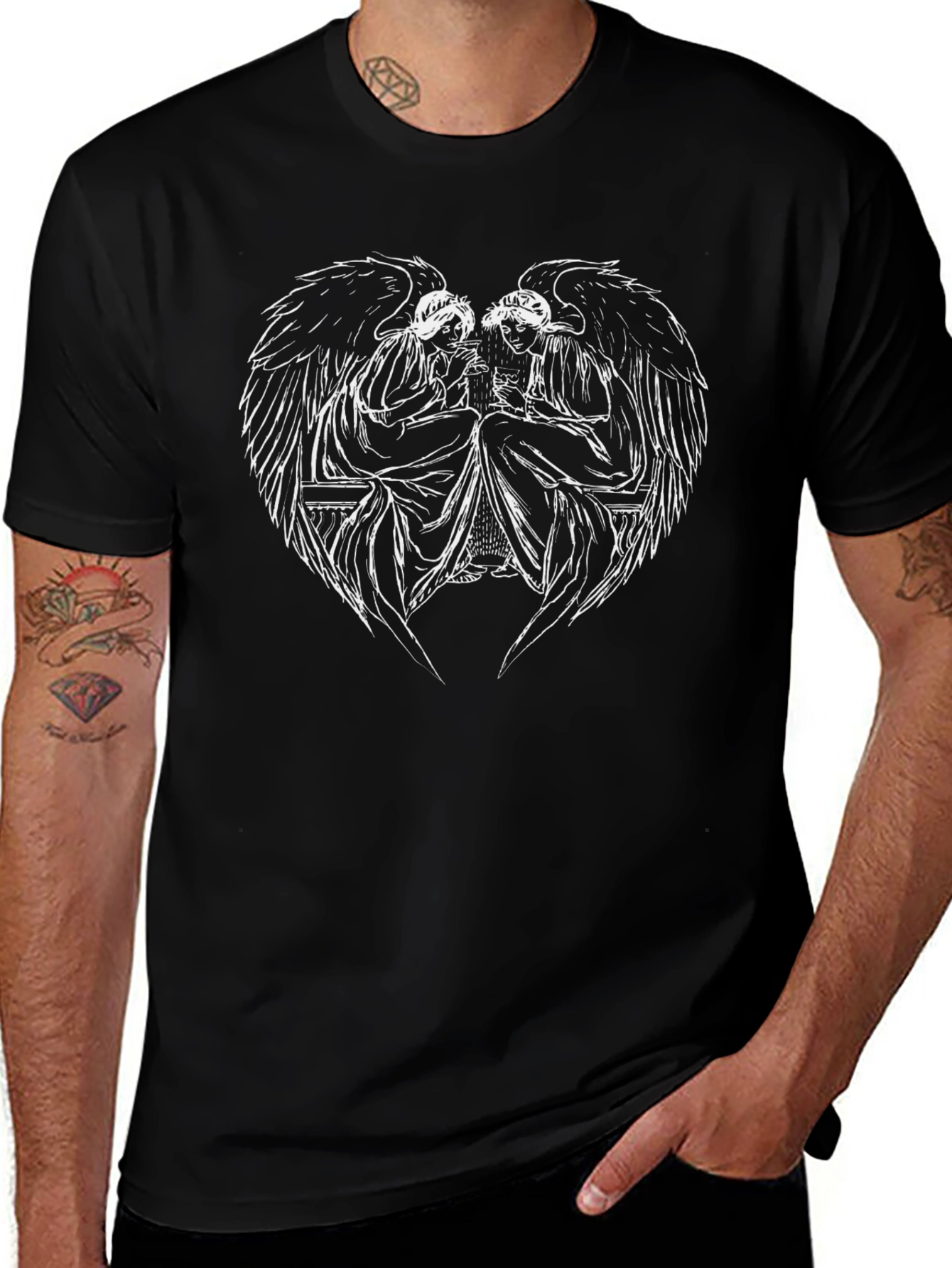 Angelic Wings Graphic Black T-Shirt