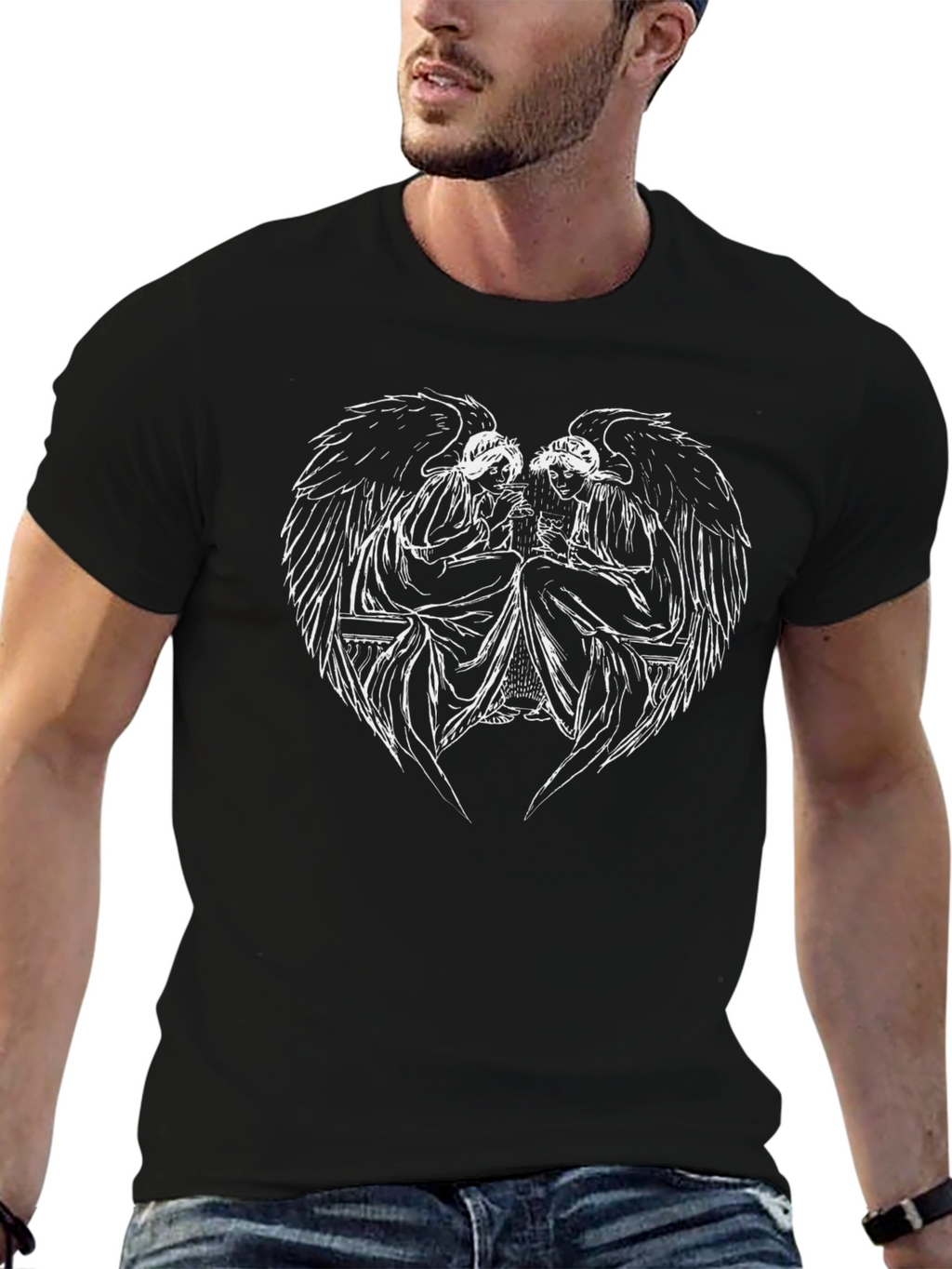 Angelic Wings Graphic Black T-Shirt