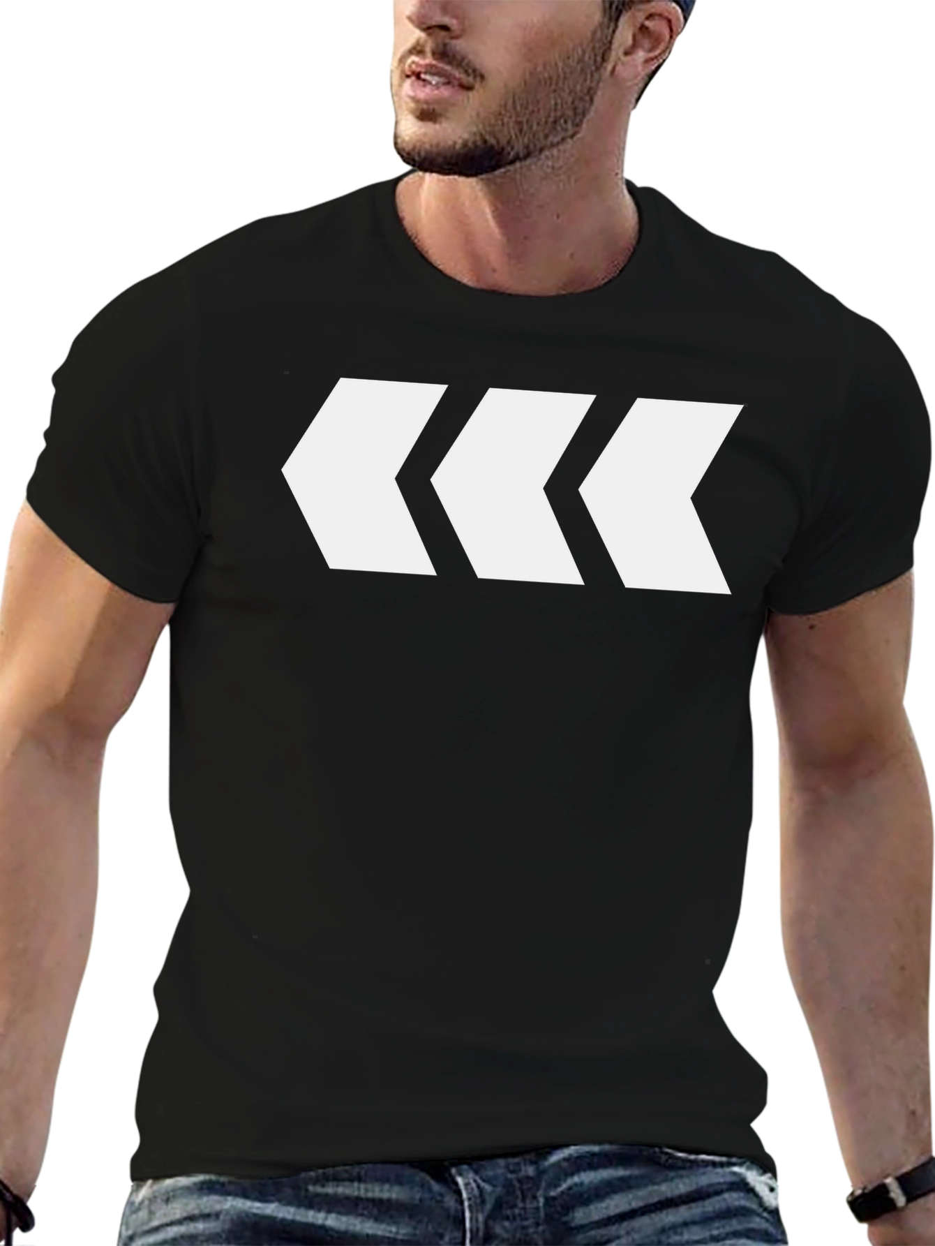 Mens Black T-Shirt with White Arrow Design