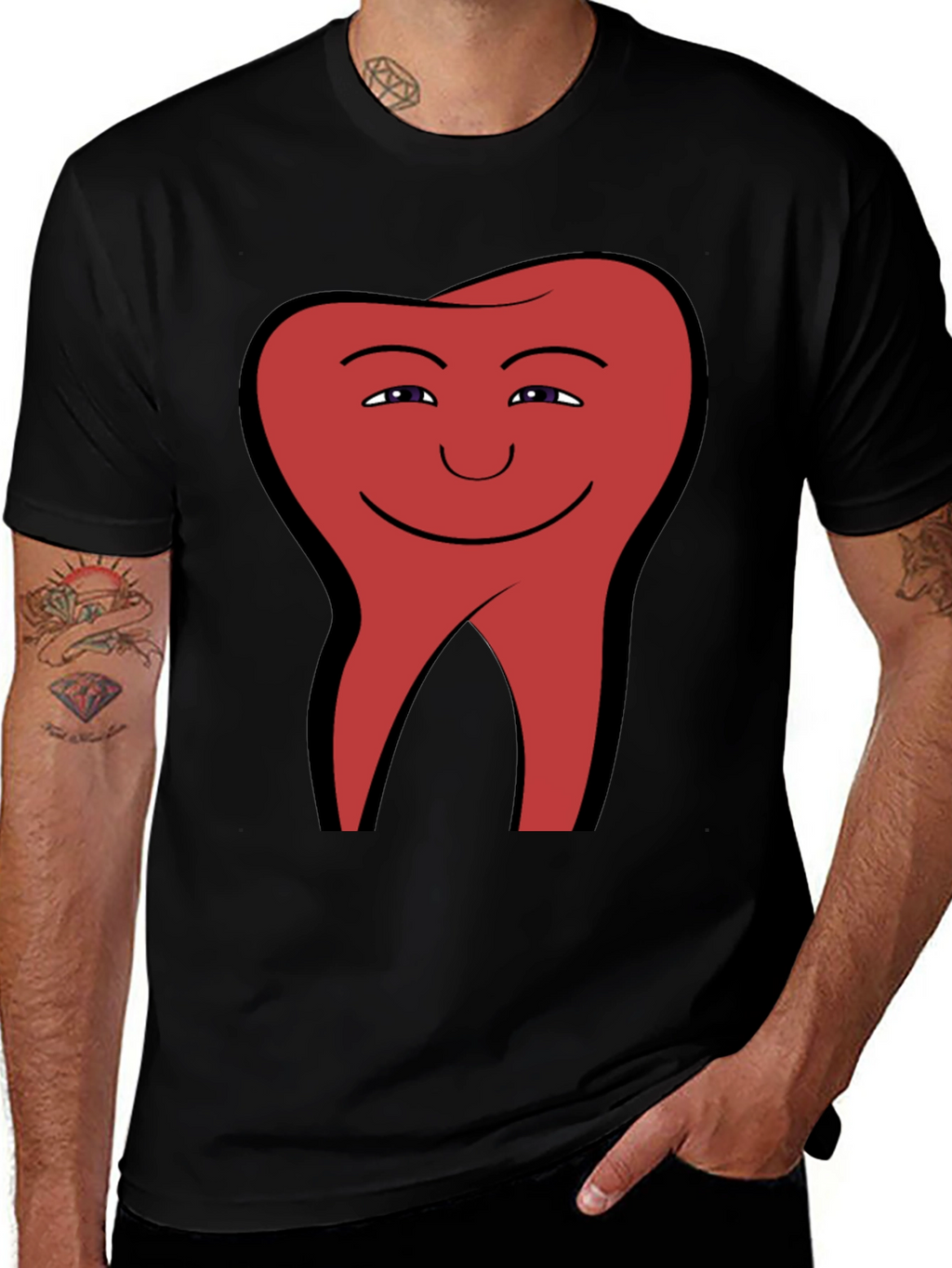 Smiling Tooth Graphic Tee - Black Cotton Blend