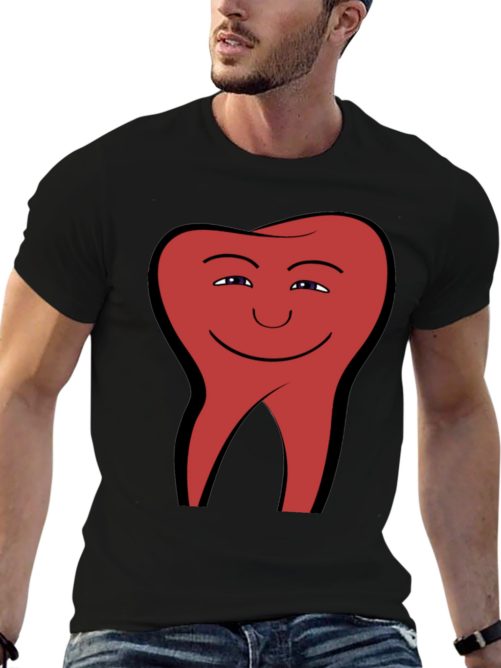 Smiling Tooth Graphic Tee - Black Cotton Blend