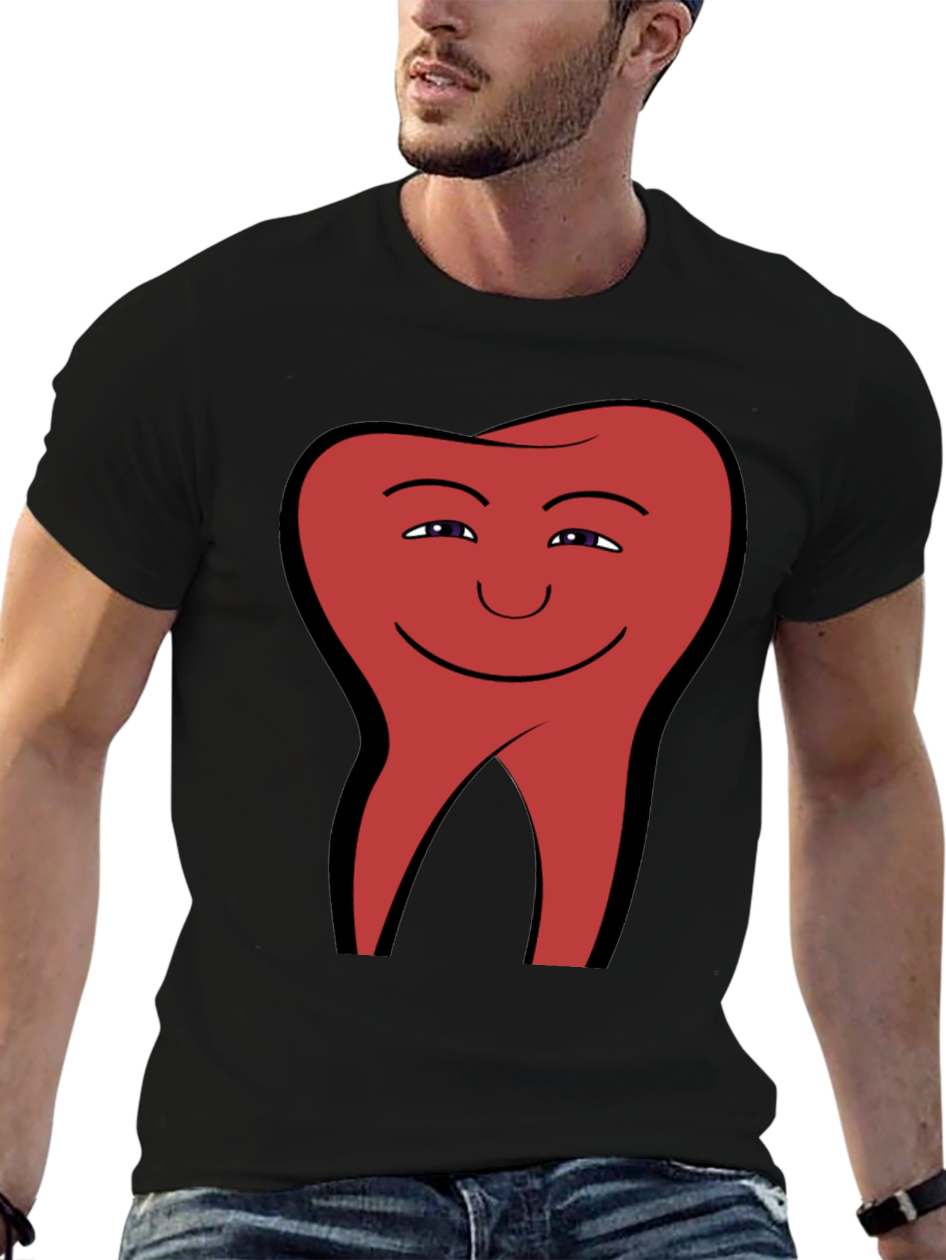 Smiling Tooth Graphic Tee - Black Cotton Blend