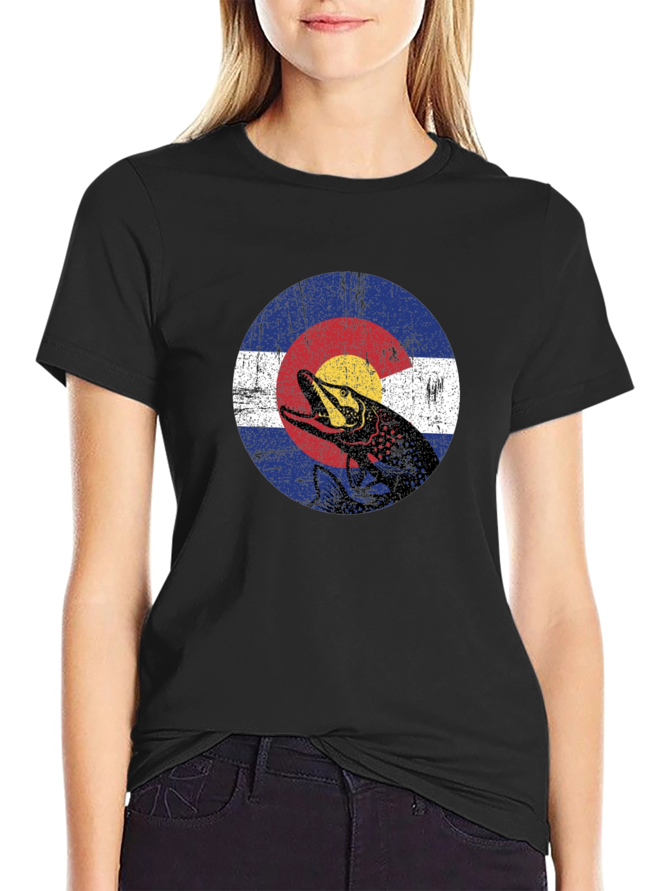 Colorado Flag Fish Graphic Tee - Black Cotton T-Shirt