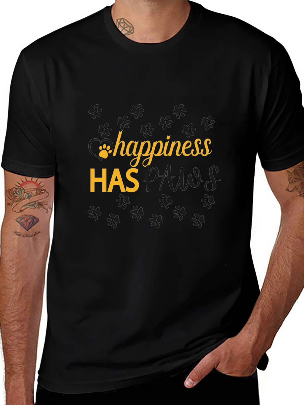 Happiness Has Paws Black T-Shirt