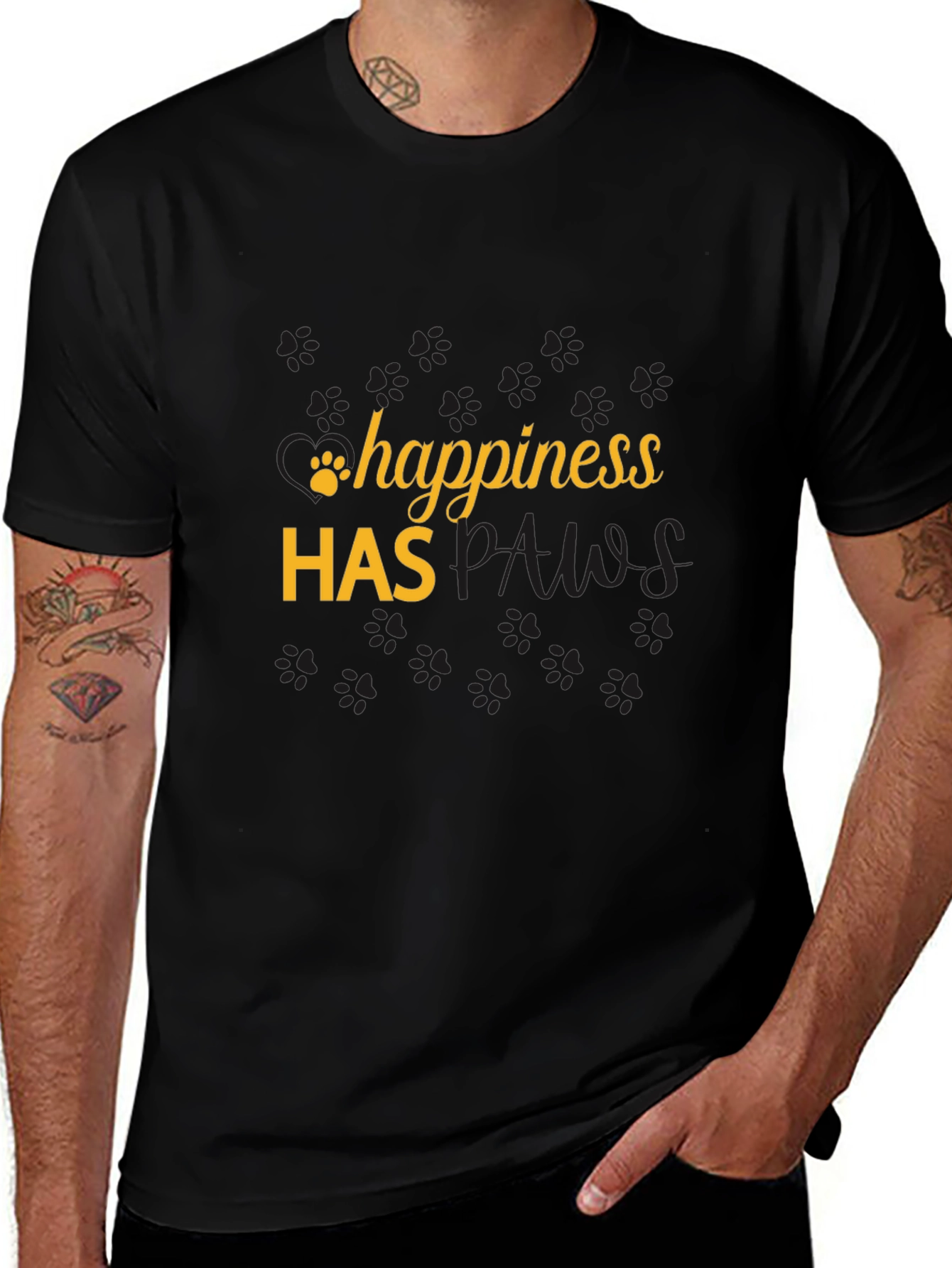 Happiness Has Paws Black T-Shirt