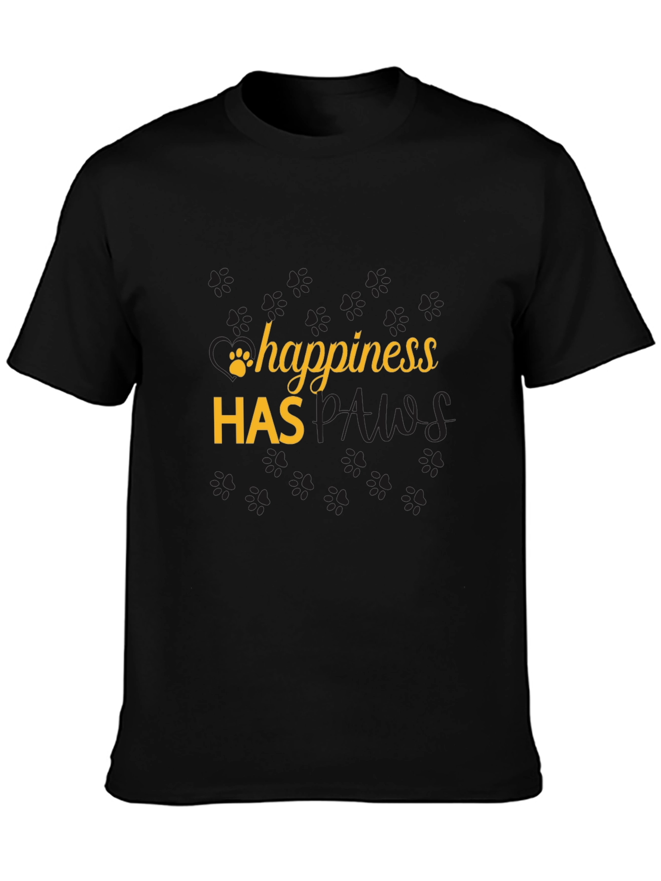 Happiness Has Paws Black T-Shirt