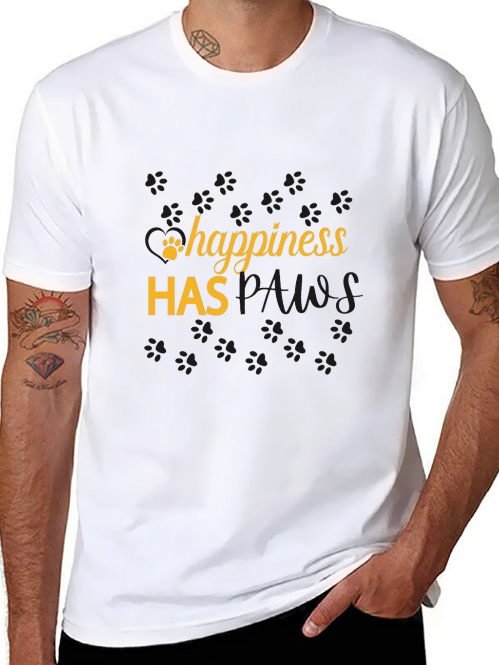Happiness Has Paws Black T-Shirt
