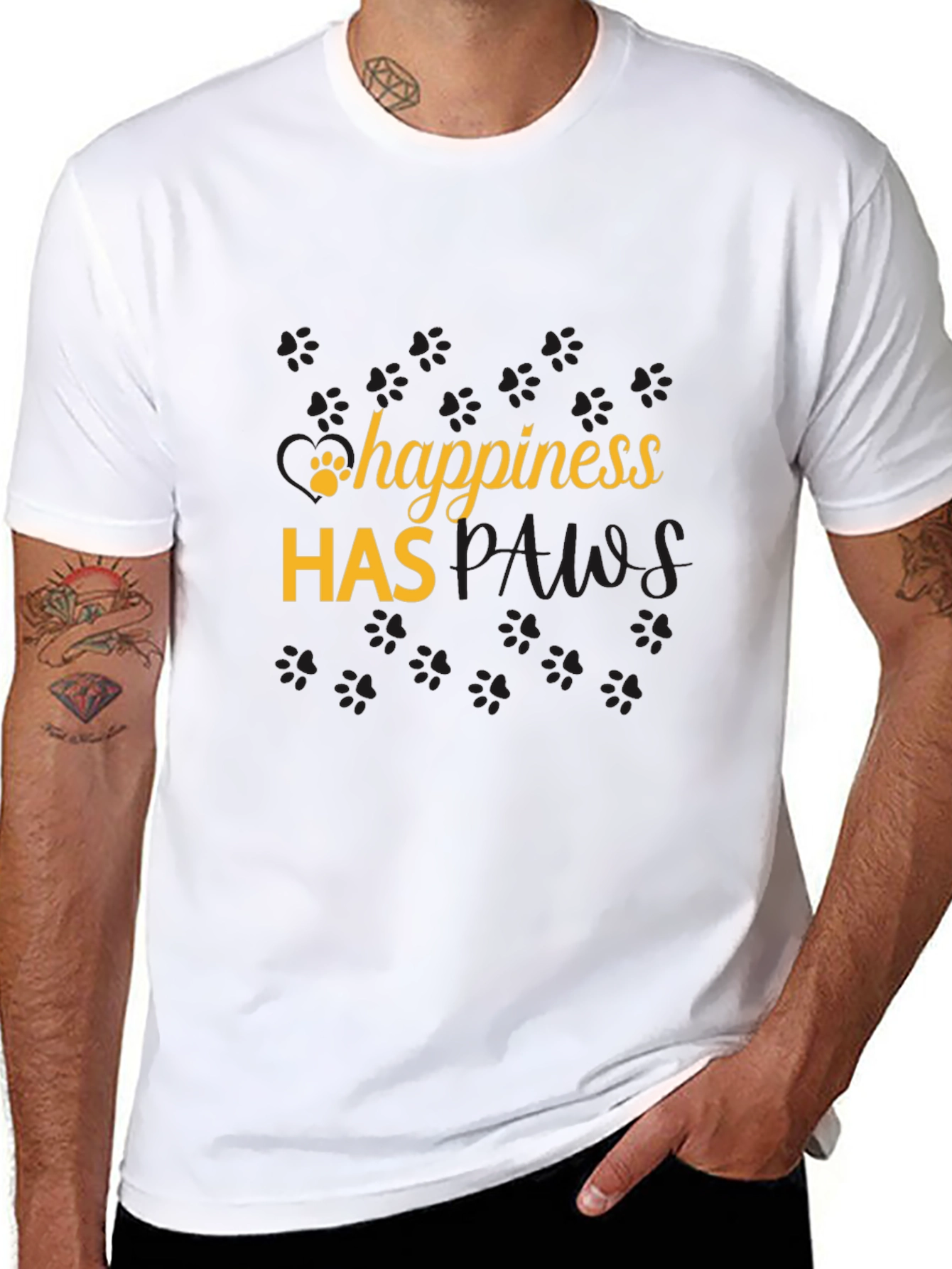 Happiness Has Paws Black T-Shirt