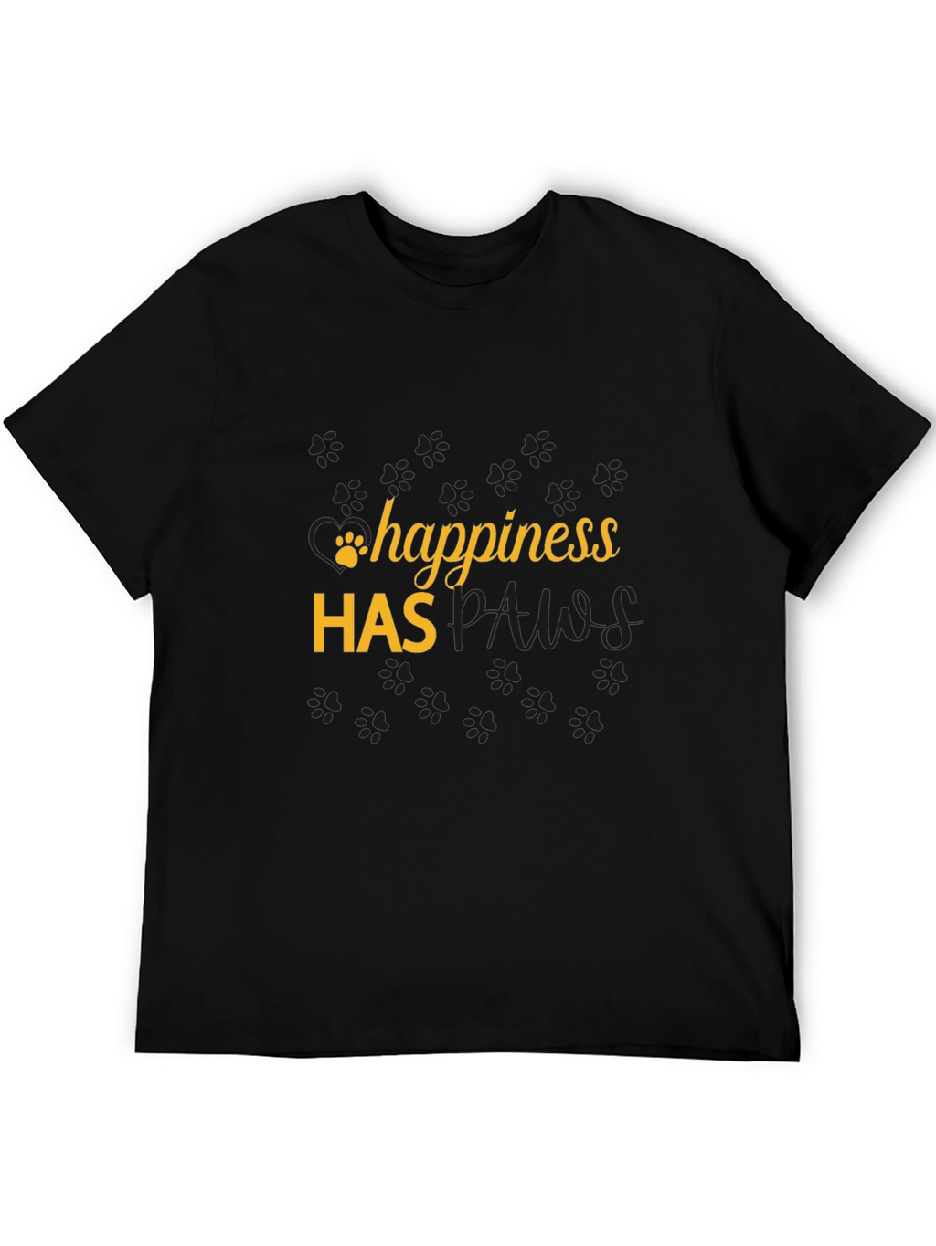 Happiness Has Paws Black T-Shirt