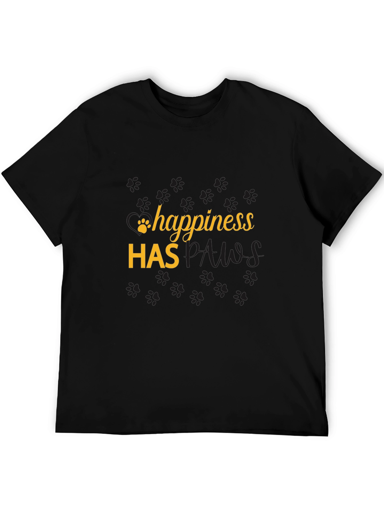 Happiness Has Paws Black T-Shirt