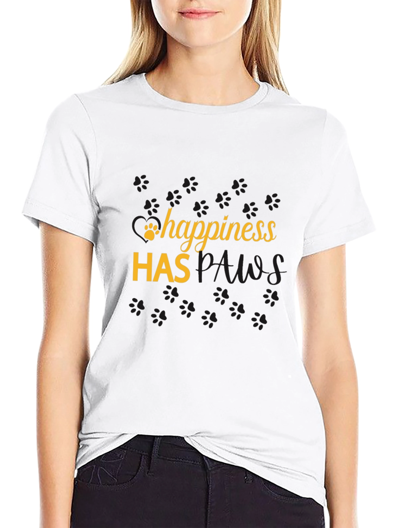 Happiness Has Paws Black T-Shirt