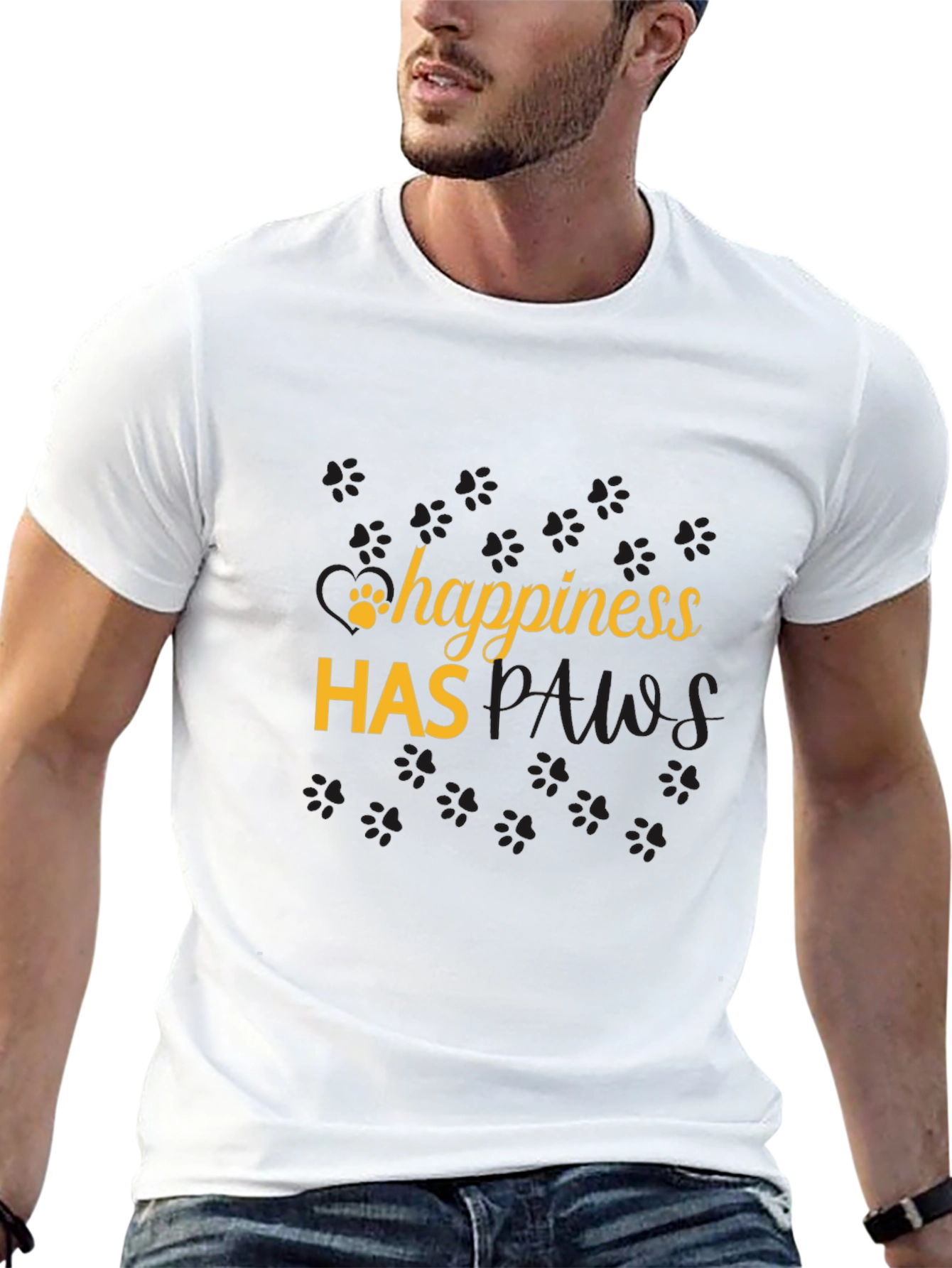 Happiness Has Paws Black T-Shirt